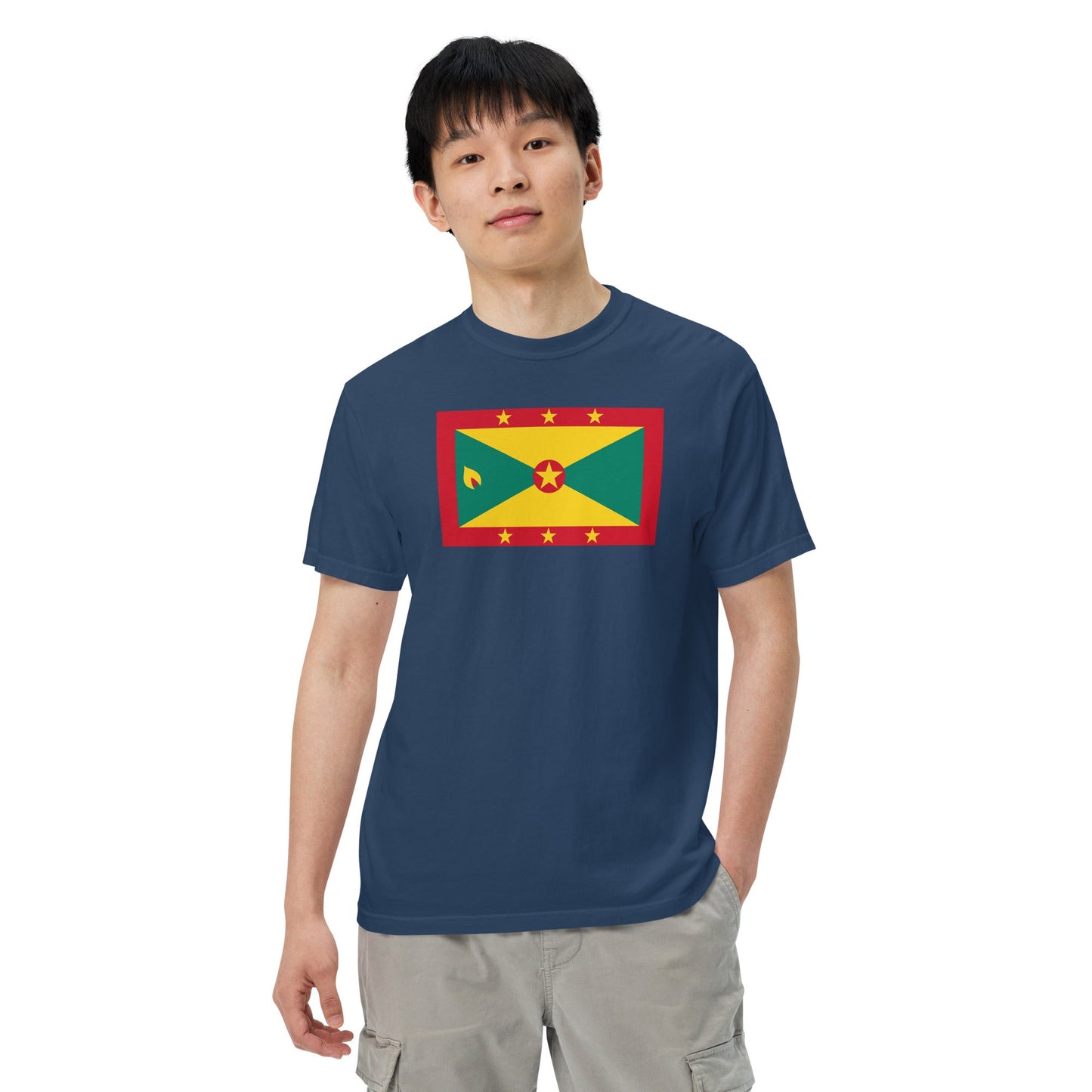 Stylish Grenada flag t-shirt laid flat, large, black