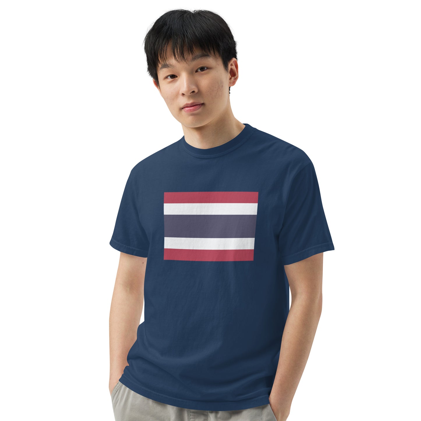 Stylish Thailand flag t-shirt laid flat, medium, black