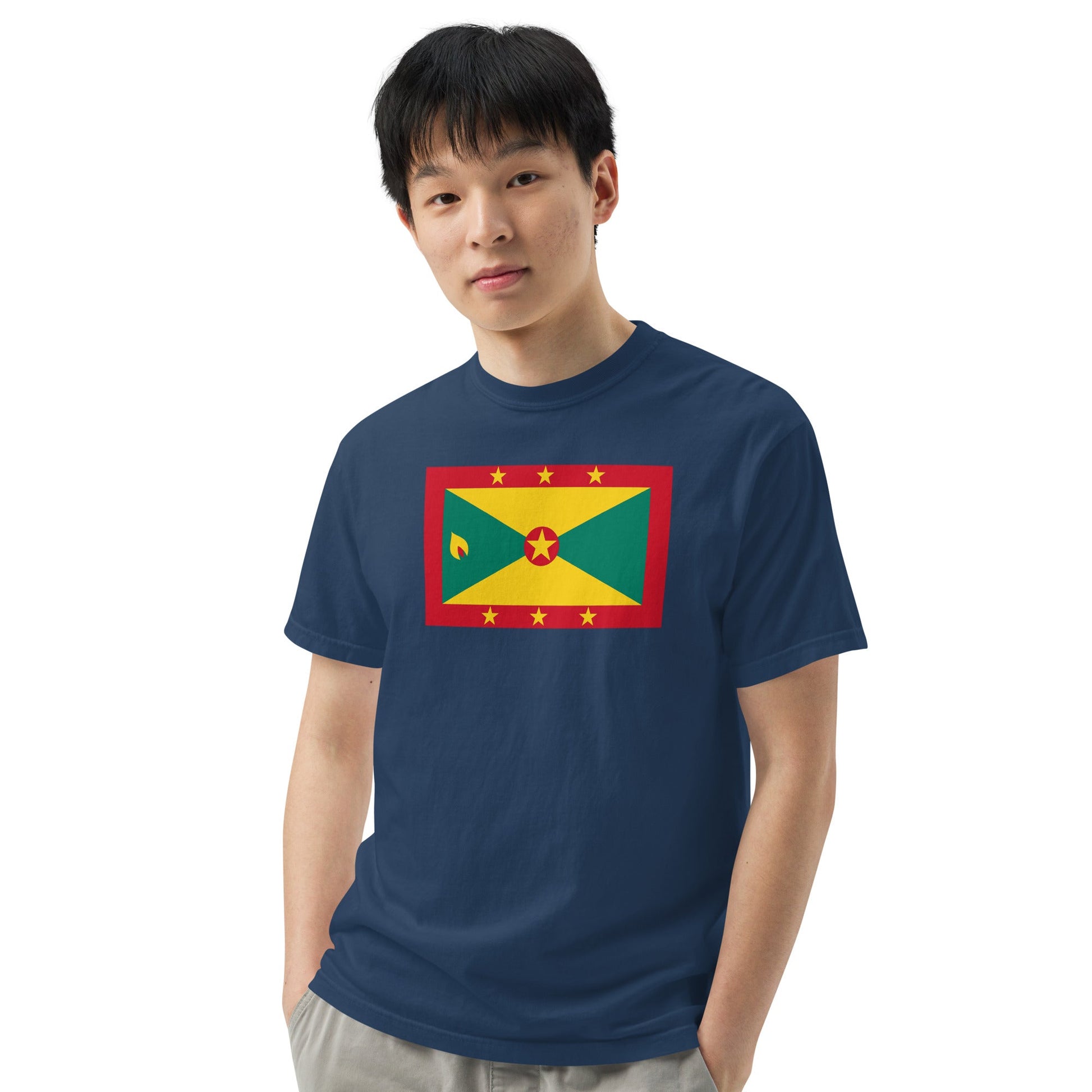 Flat lay of black Grenada flag tee, extra large size
