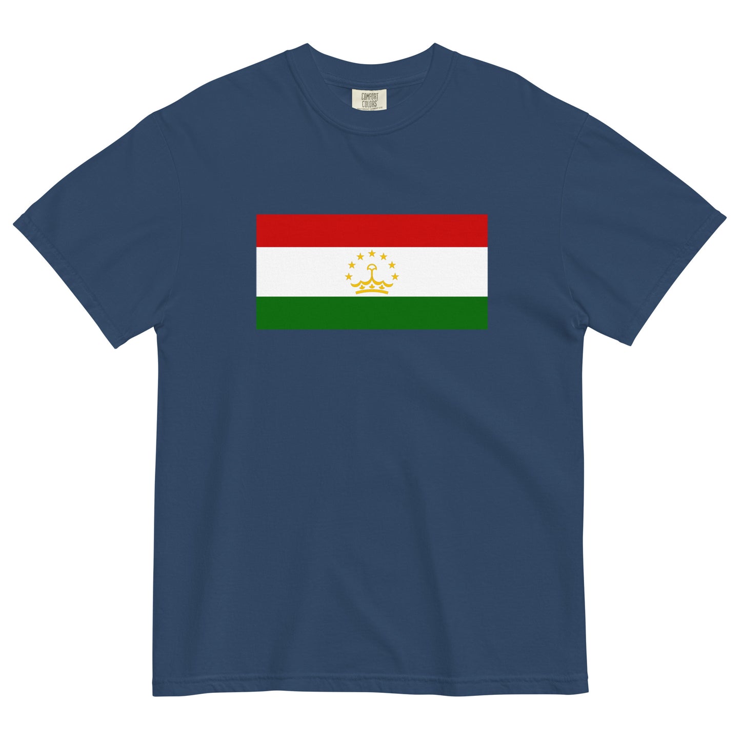 Stylish Tajikistan flag t-shirt laid flat, 2X large, black
