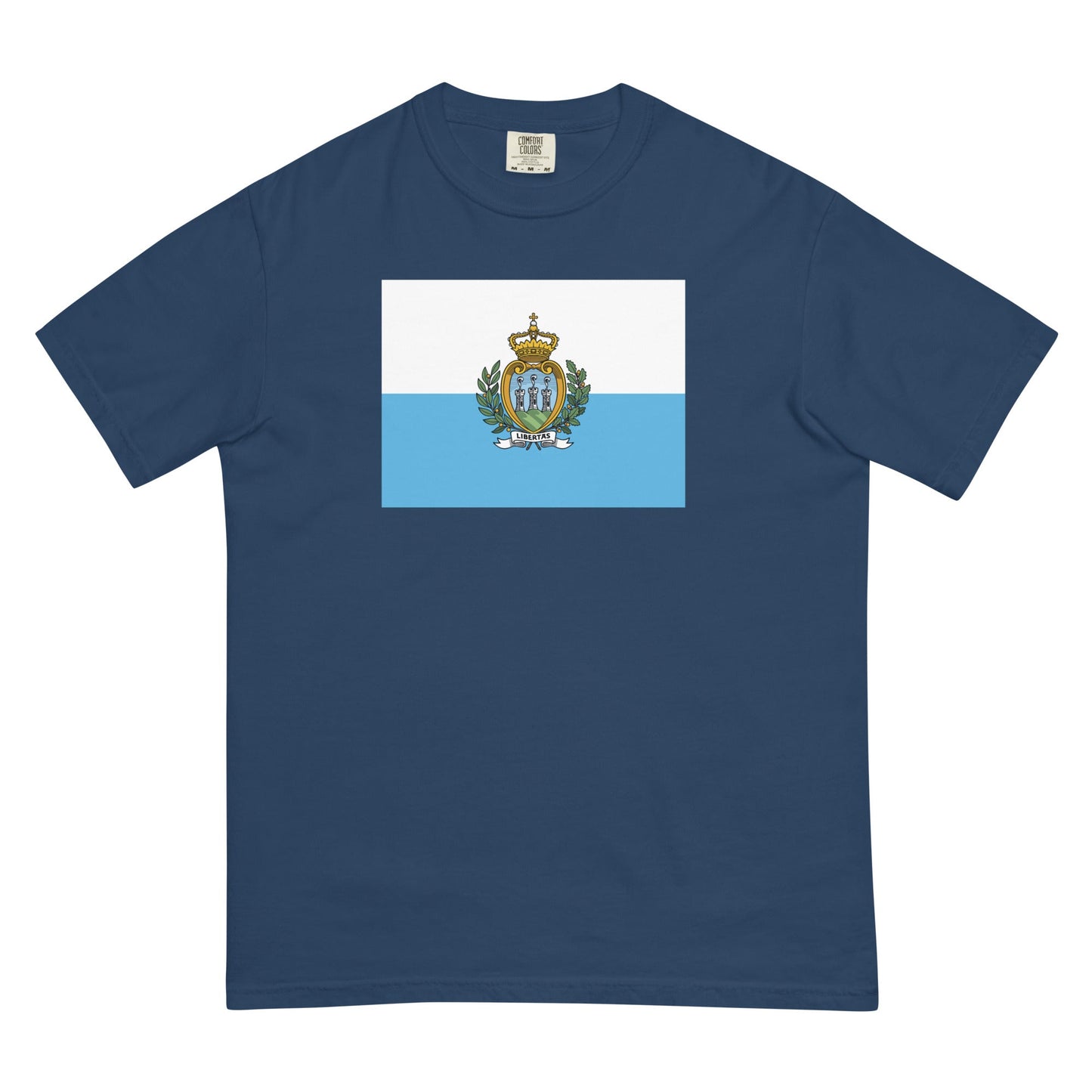 red shirt with San Marino flag design, small
