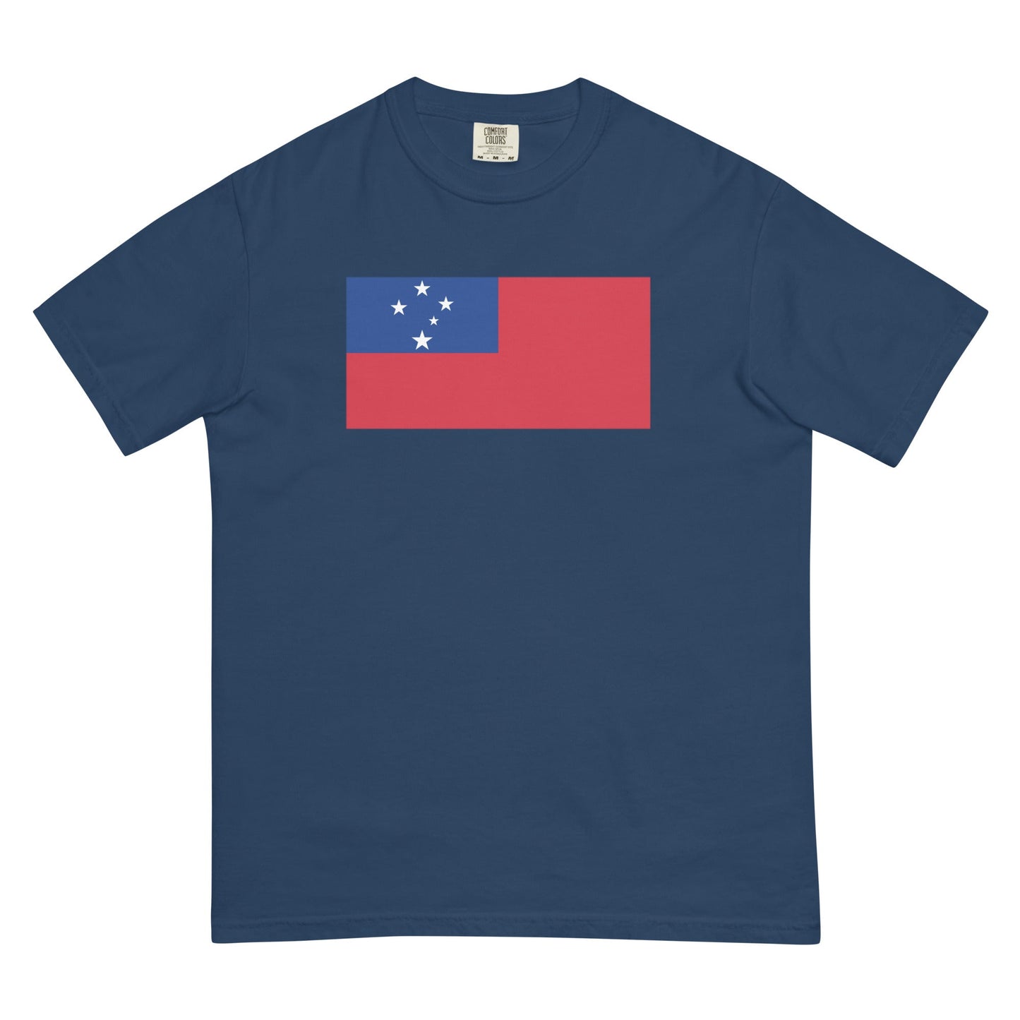 Stylish Samoa flag t-shirt laid flat, small, true navy