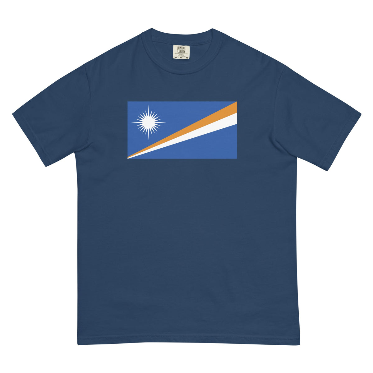 Stylish Marshall Islands flag t-shirt laid flat, 4X large, red