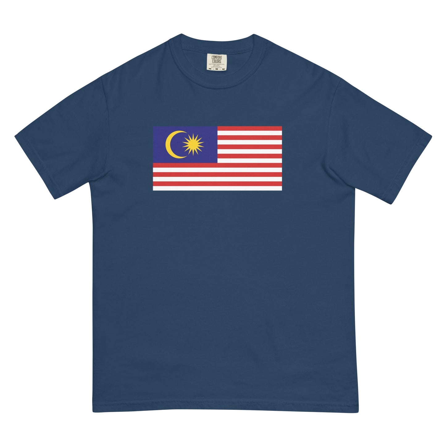 Flat lay of true navy Malaysia flag tee, 2X large size