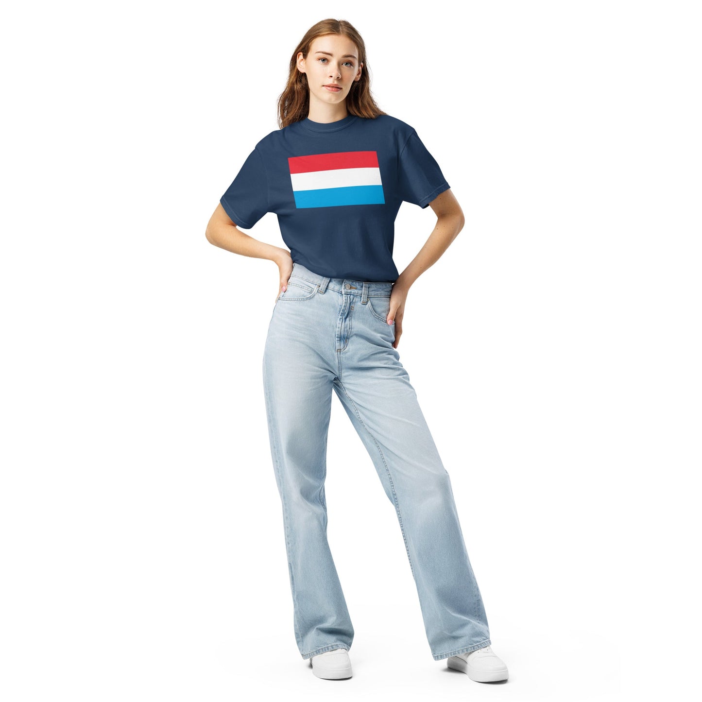 Bold Luxembourg flag design tee in black, medium
