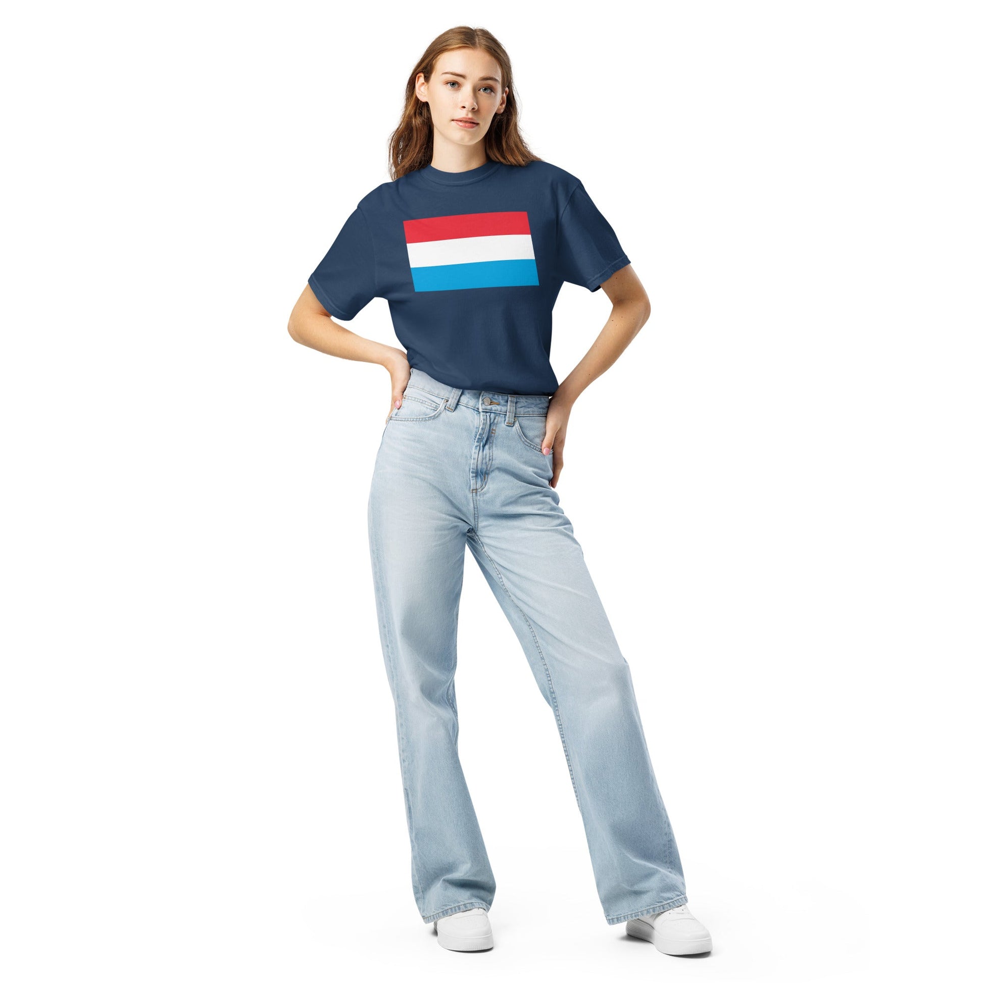 Bold Luxembourg flag design tee in black, medium