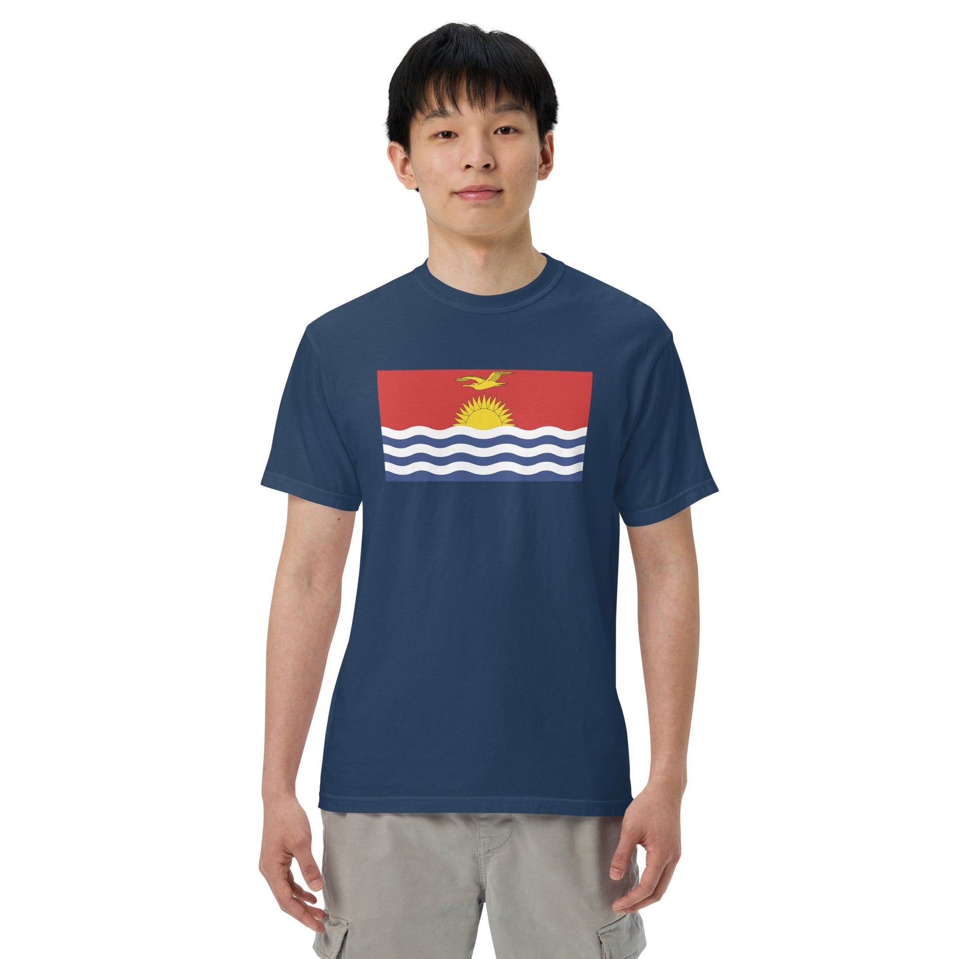 Flat lay of black Kosovo flag tee, medium size