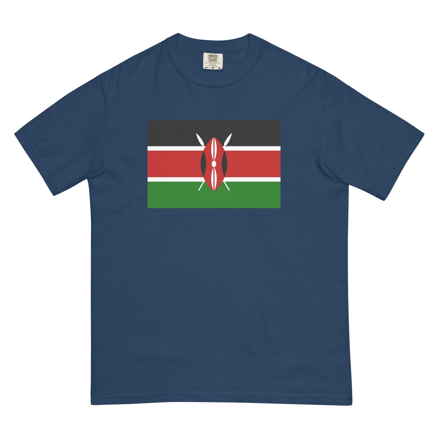 Flat lay of true navy Kenya flag tee, 3X large size