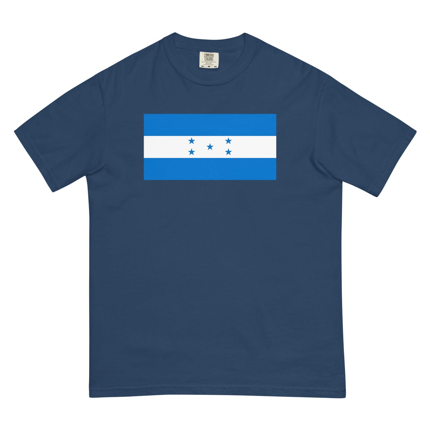 Stylish Honduras flag t-shirt laid flat, medium, brick