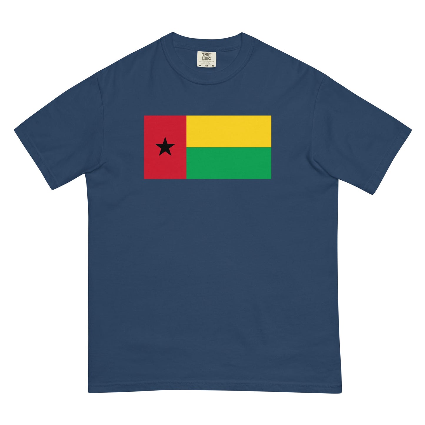 Flat lay of crimson Guinea Bissau flag tee, medium size
