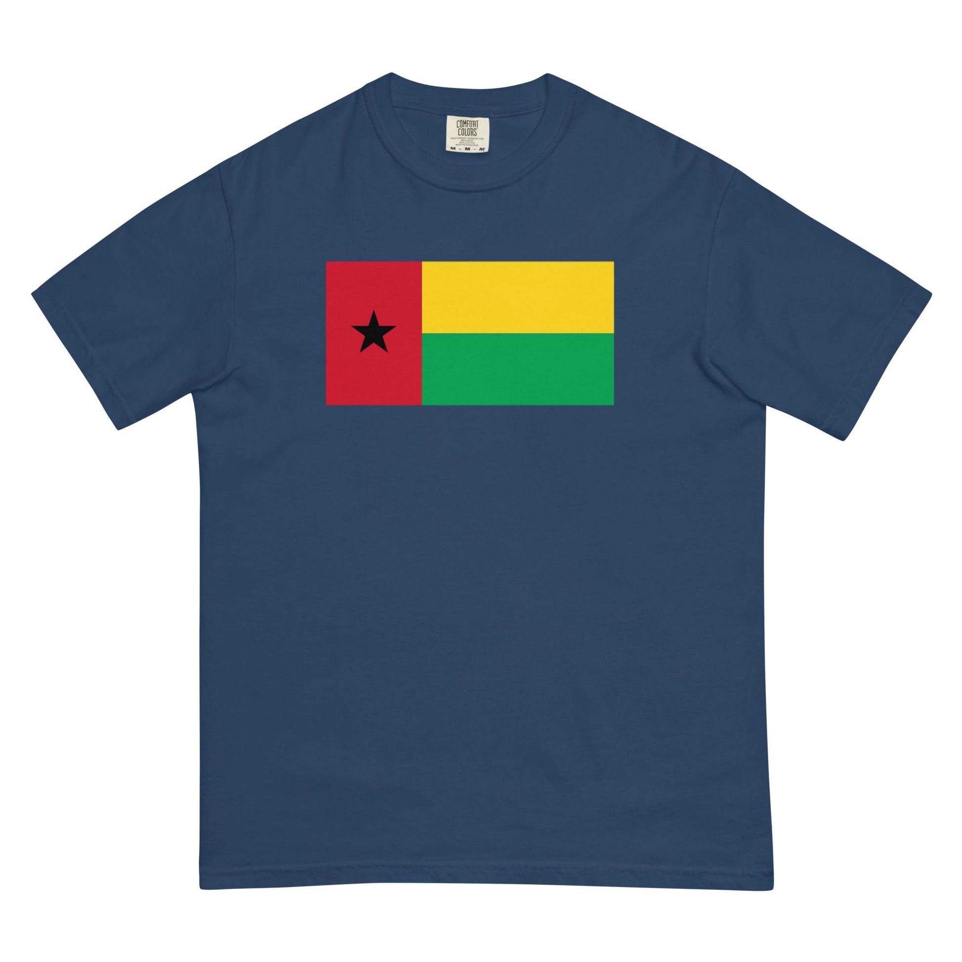 Flat lay of crimson Guinea Bissau flag tee, medium size