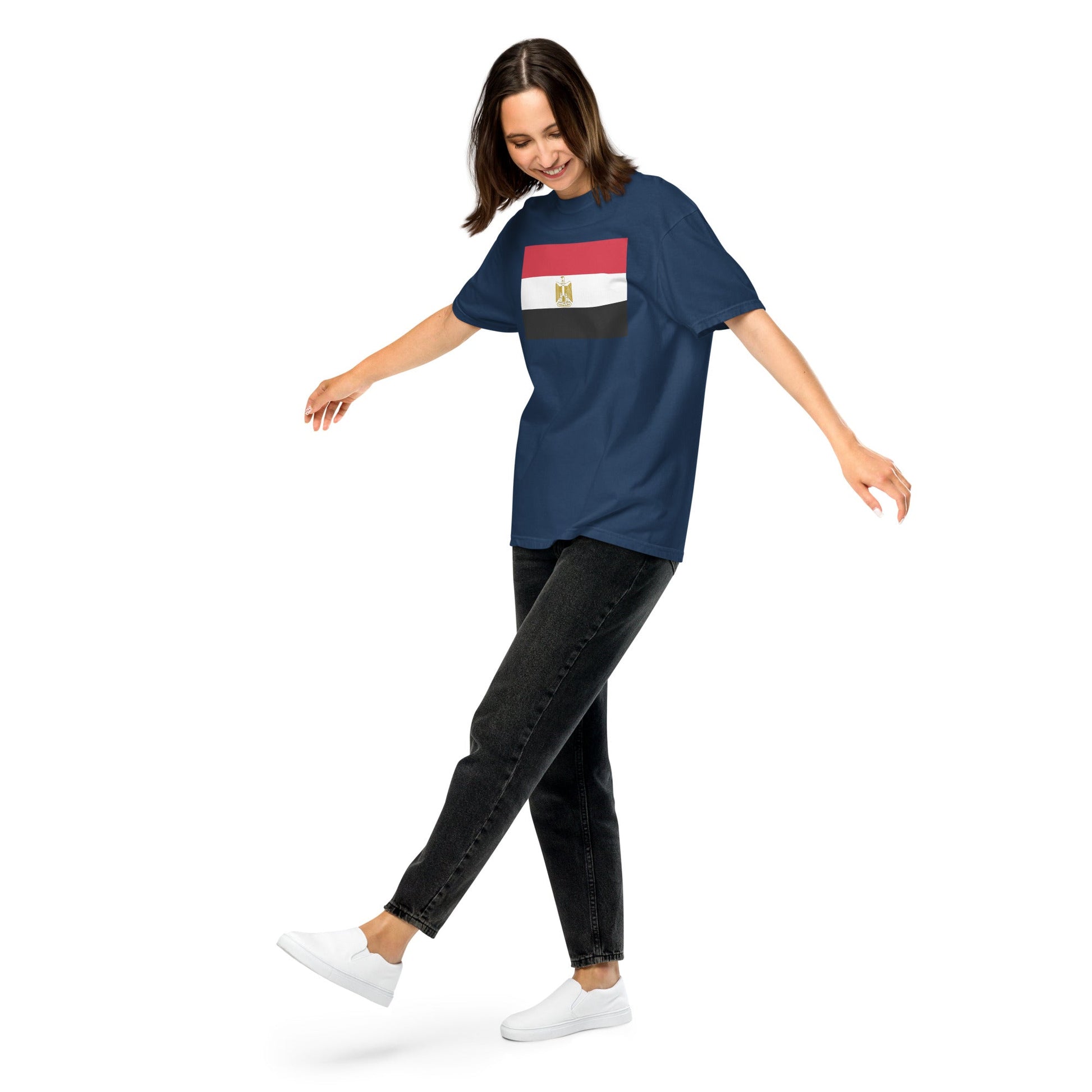 Flat lay of black Egypt flag tee, 3X large size