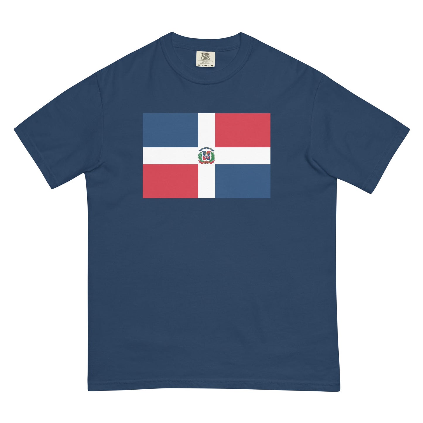 blue spruce shirt with Dominican Republic flag design, large