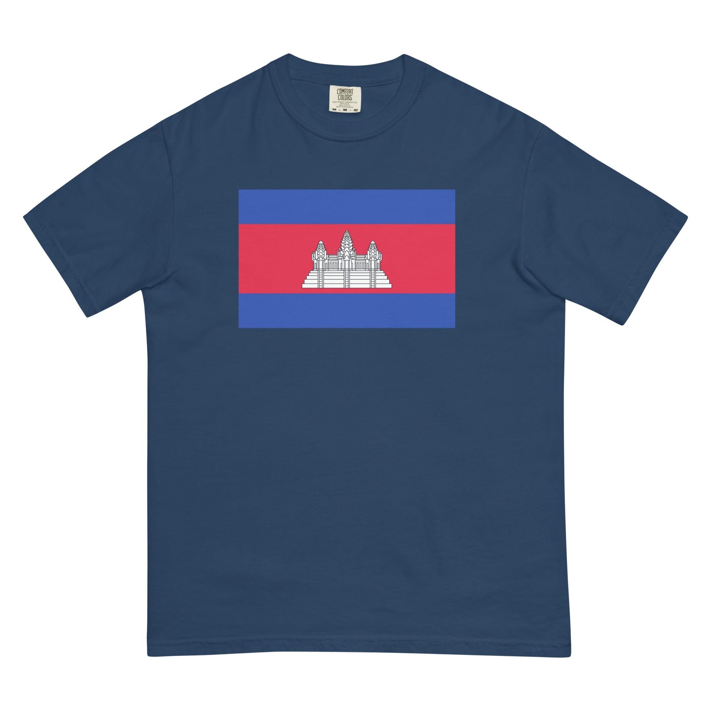 Stylish Cambodia flag t-shirt laid flat, extra large, blue spruce