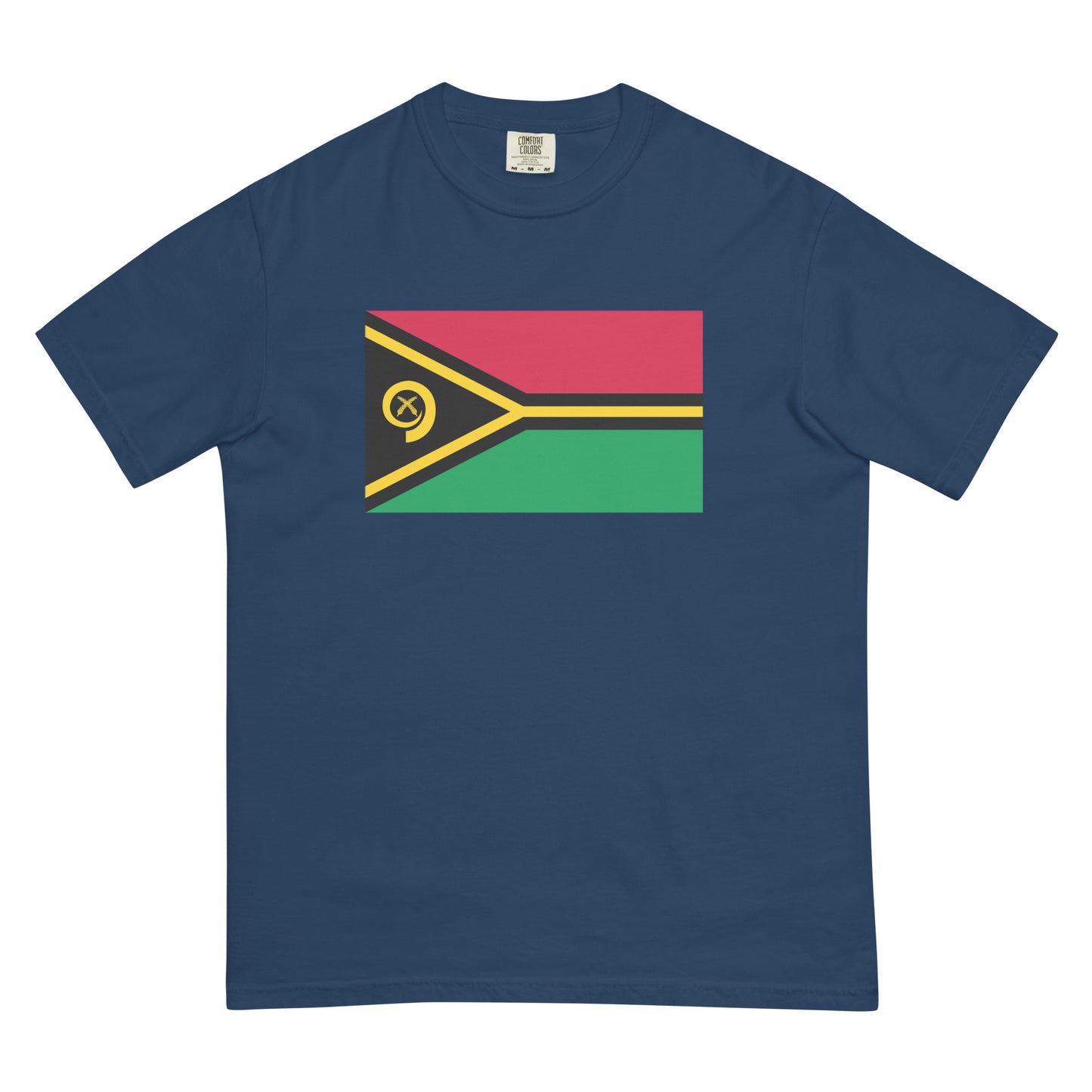Stylish Vanuatu flag t-shirt laid flat, medium, pepper