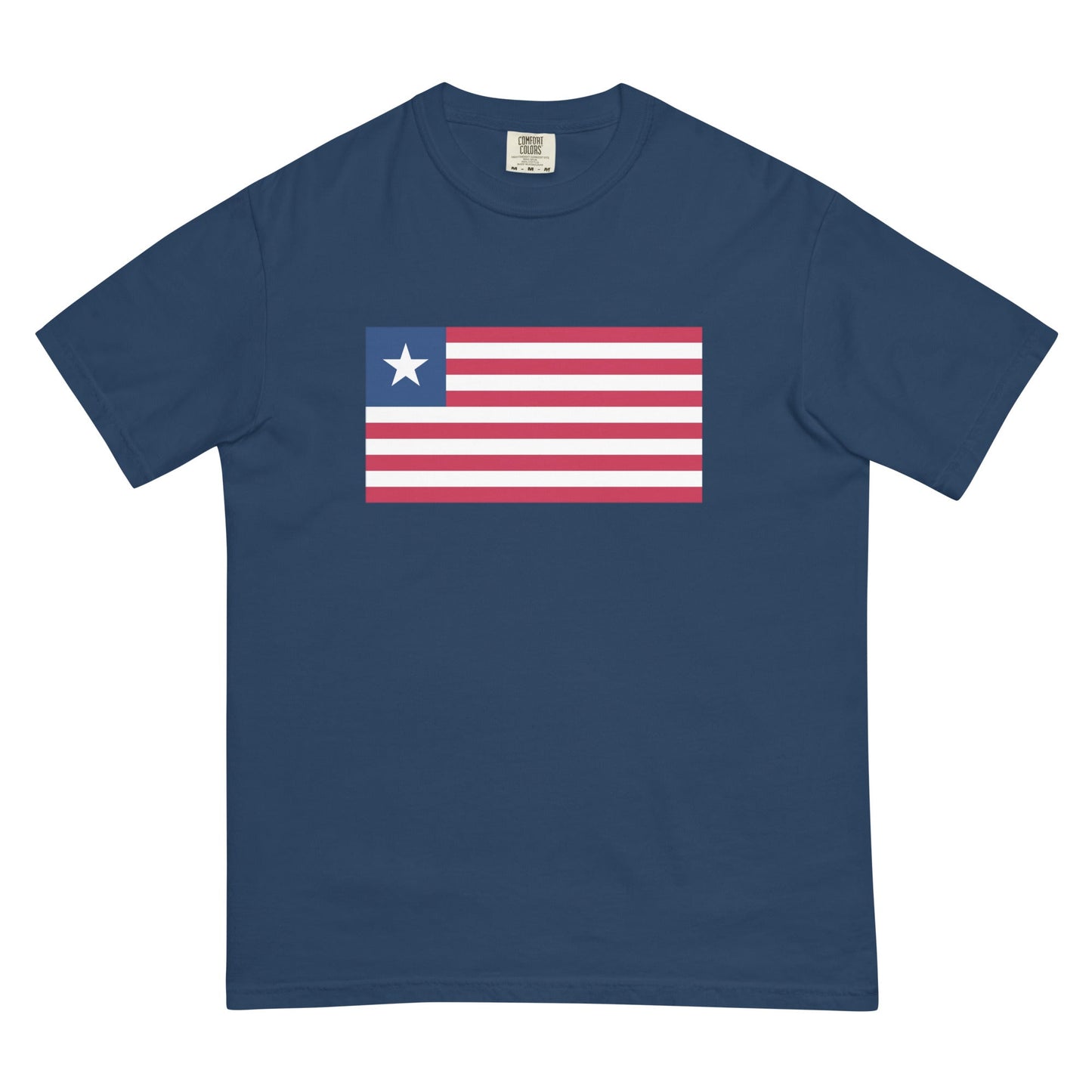 Flat lay of true navy United States Heavyweight T Shirt flag tee, extra large size