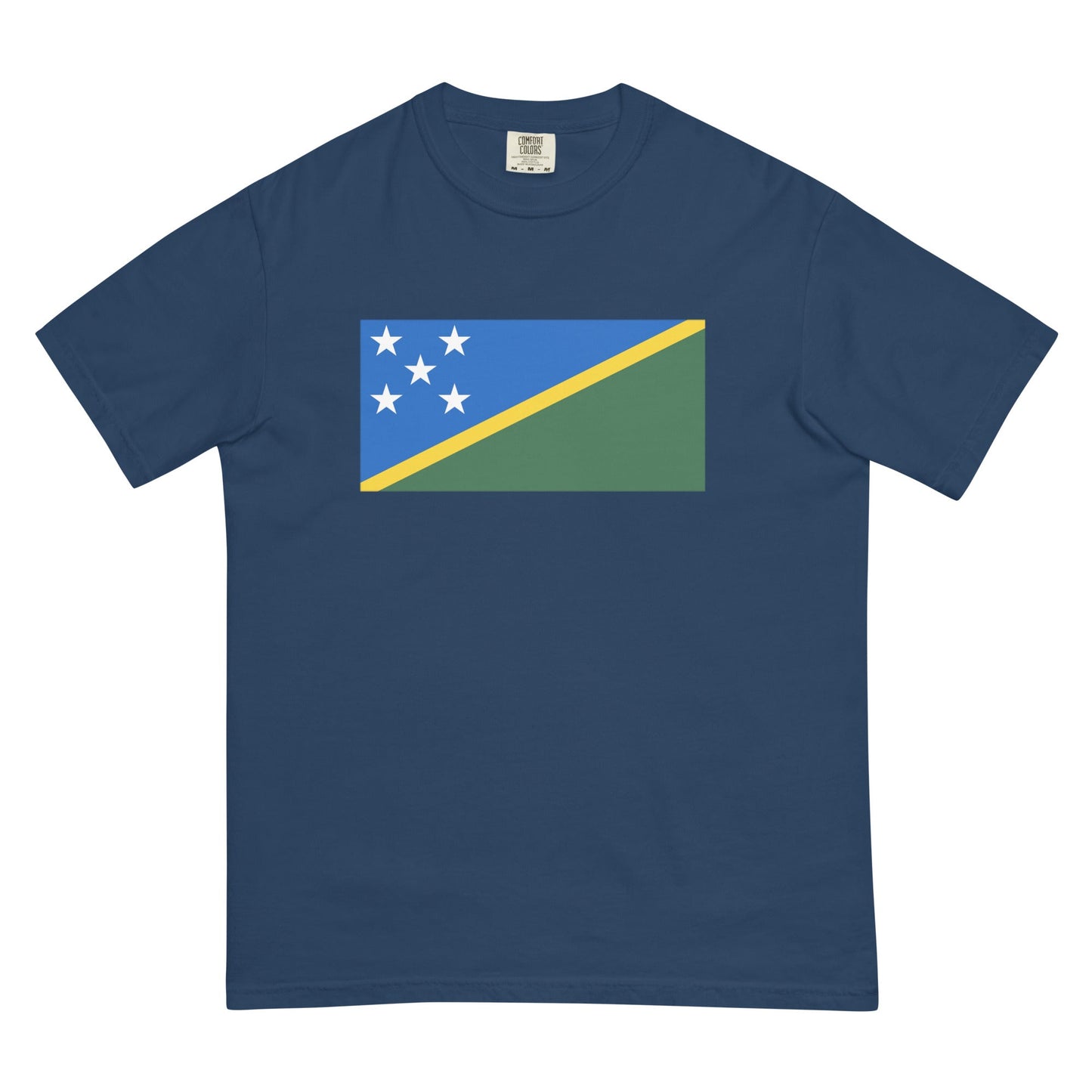 Stylish Solomon Islands flag t-shirt laid flat, 4X large, true navy