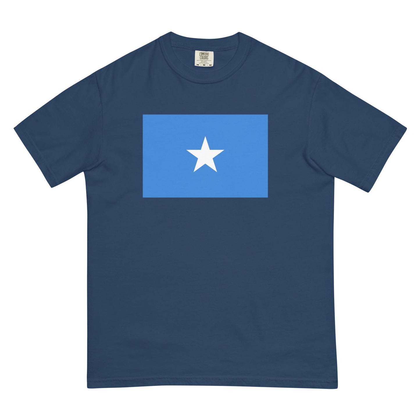 Flat lay of true navy Somalia flag tee, extra large size