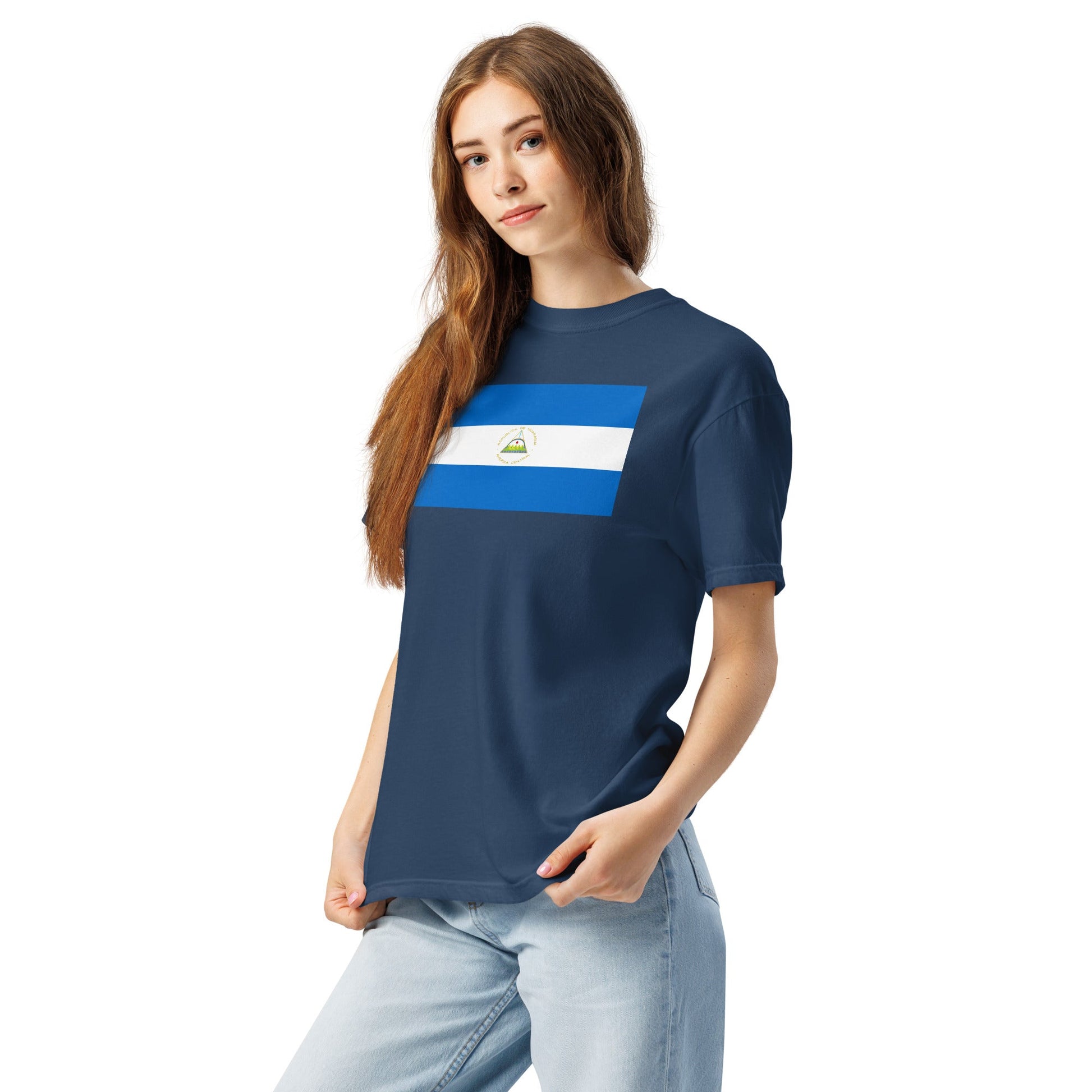black shirt with Nicaragua flag design, medium