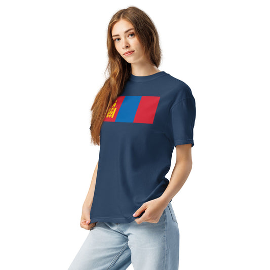 Flat lay of black Mongolia flag tee, medium size