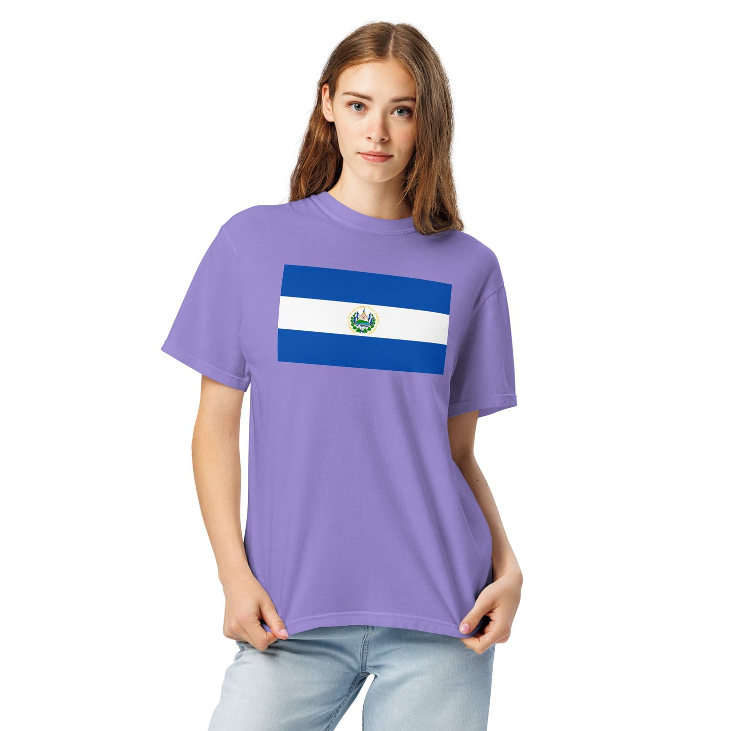Bold El Salvador flag design tee in red, large