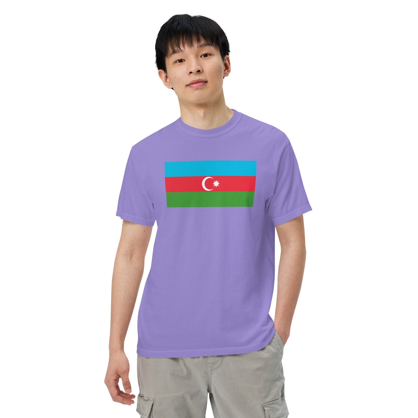 Flat lay of red Azerbaijan flag tee, medium size