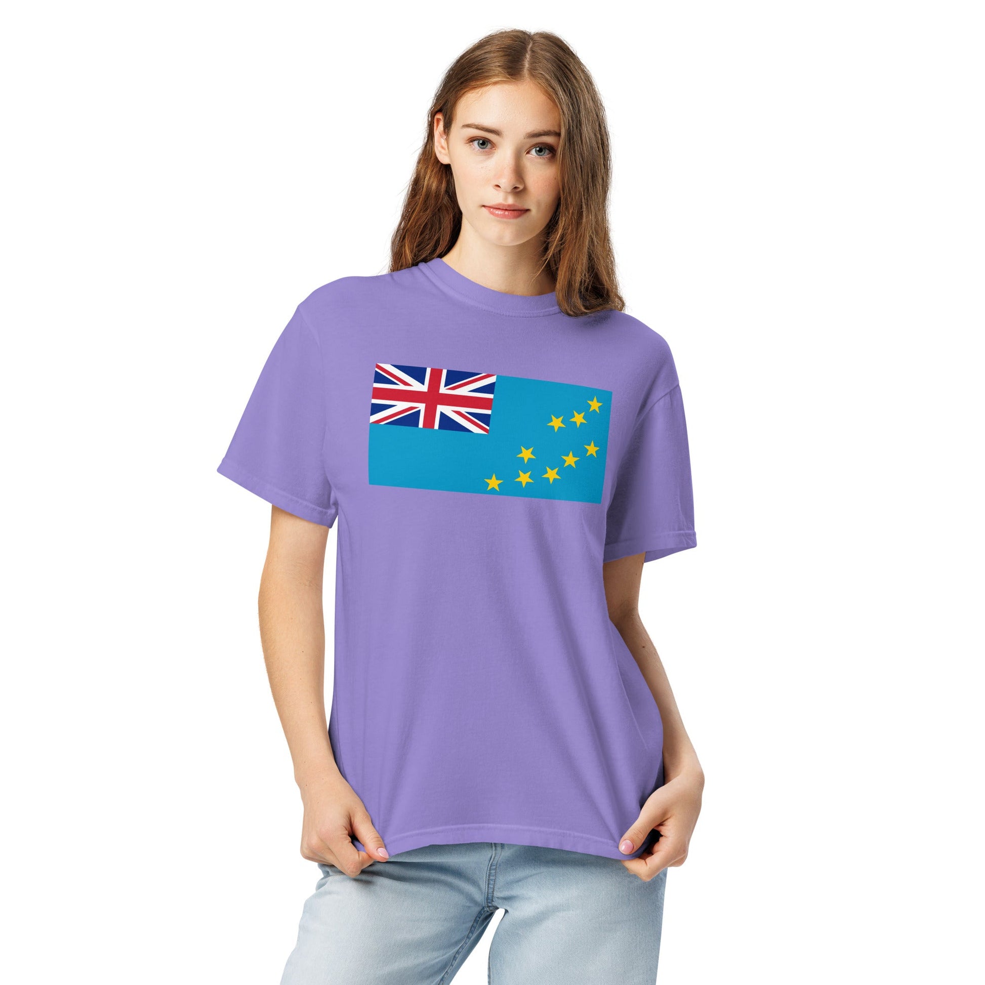 Stylish Tuvalu flag t-shirt laid flat, 4X large, true navy