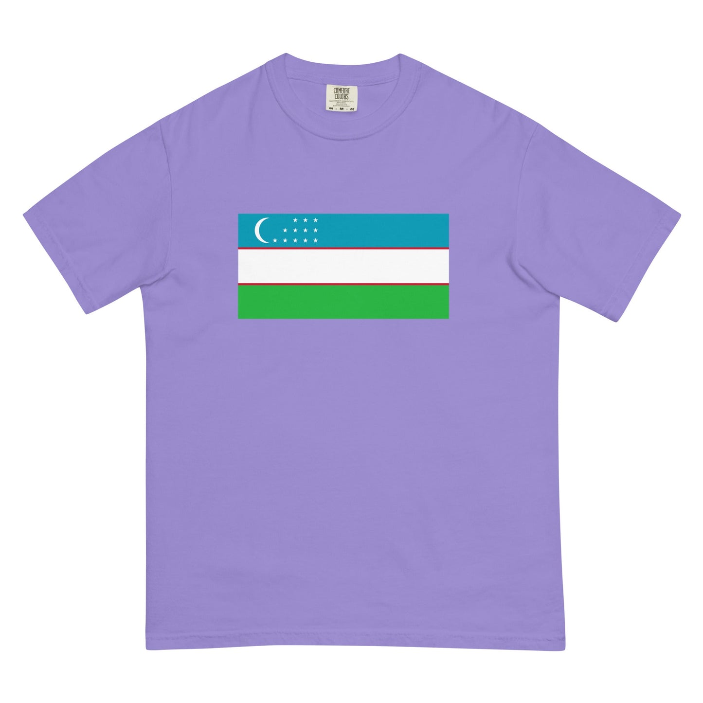 Bold Uzbekistan flag design tee in black, extra large