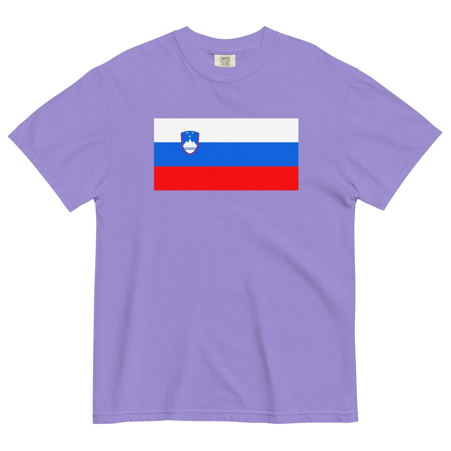 Stylish Slovenia flag t-shirt laid flat, small, true navy