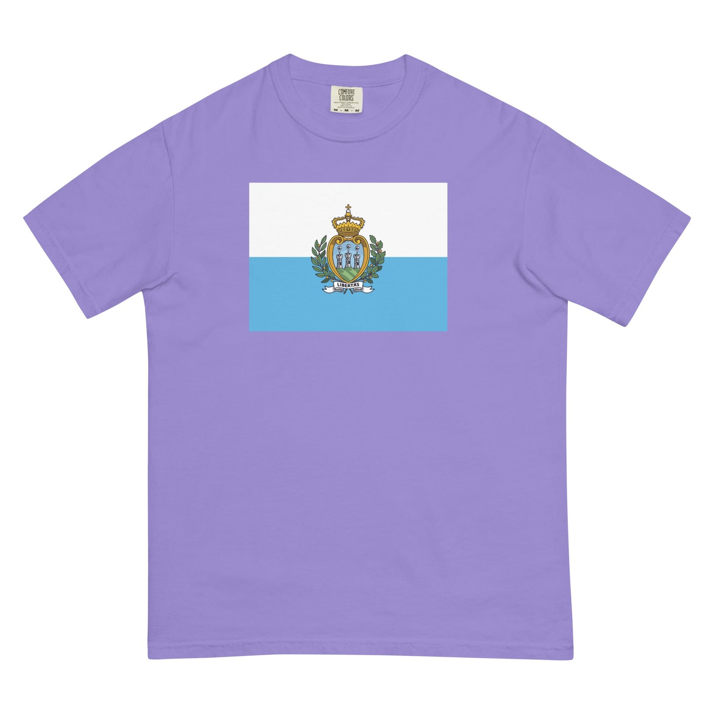 red shirt with San Marino flag design, extra large