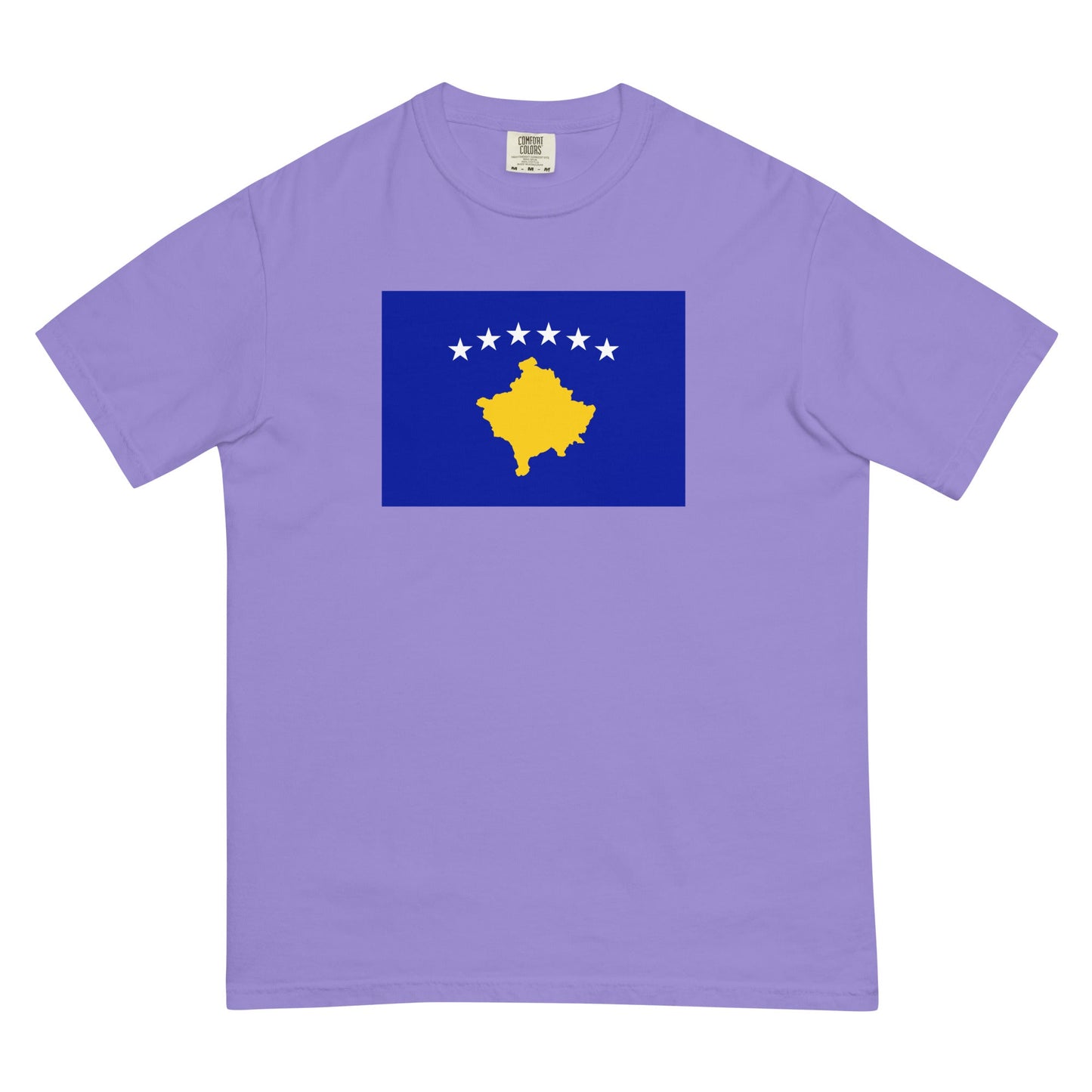 Stylish Kosovo 1 flag t-shirt laid flat, 3X large, hemp