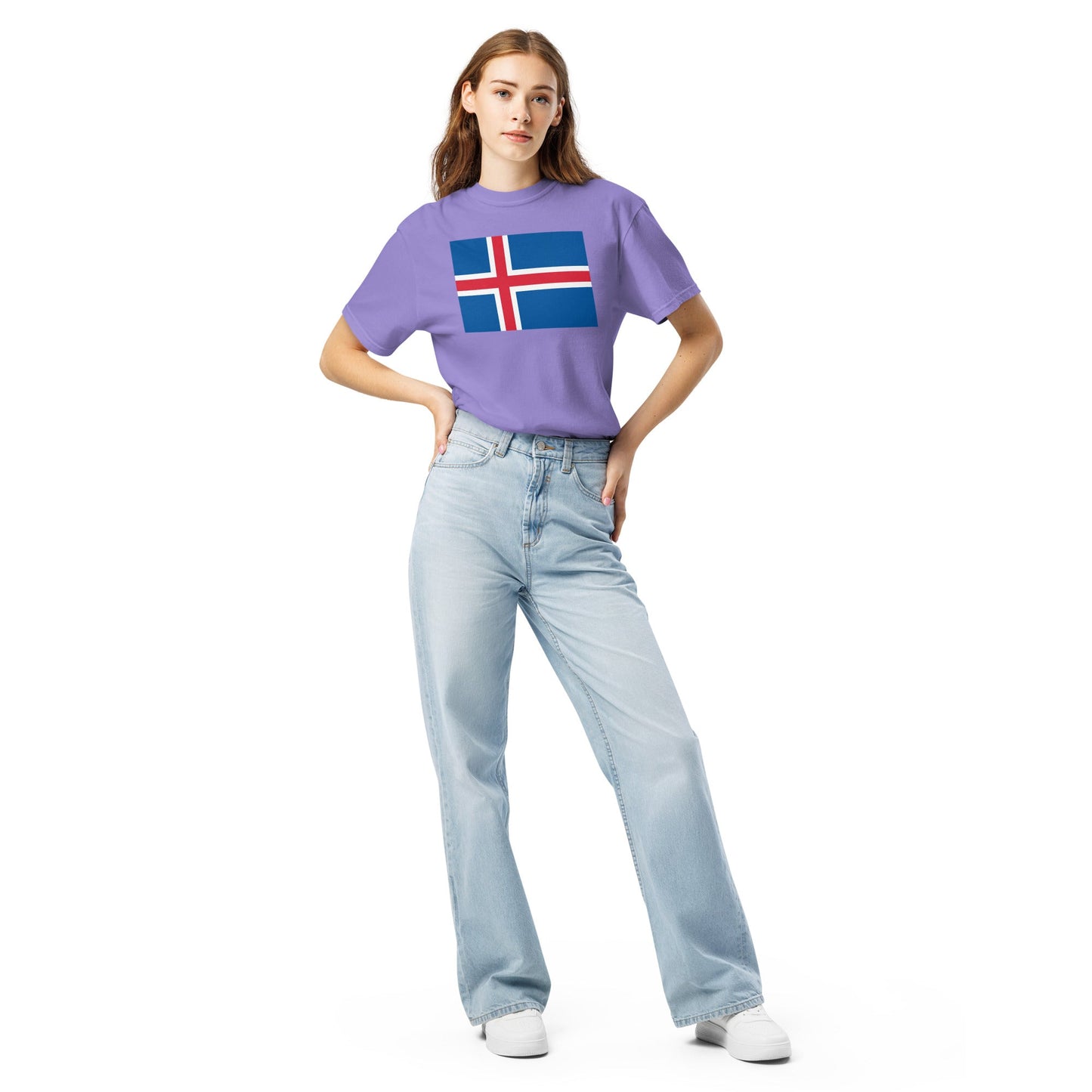 Stylish Iceland flag t-shirt laid flat, 2X large, black