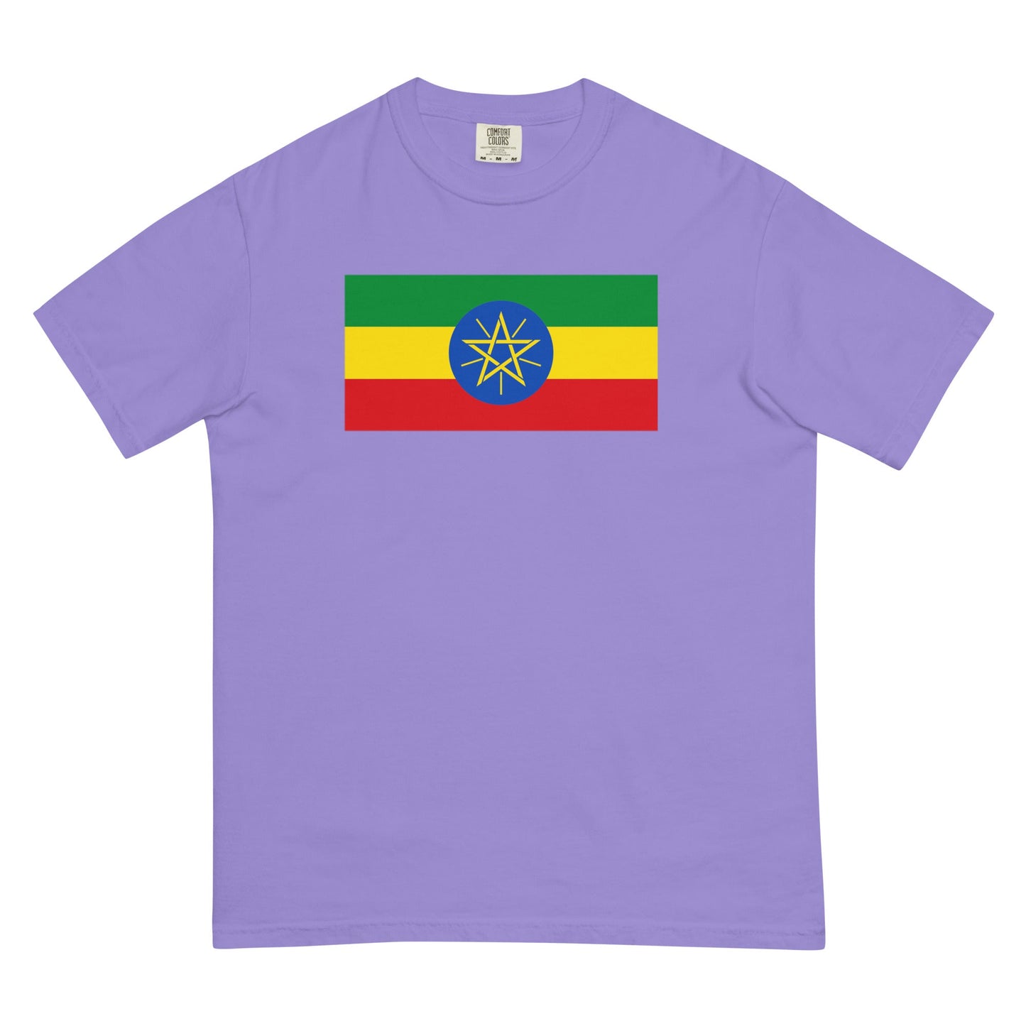 Flat lay of blue spruce Ethiopia flag tee, 4X large size