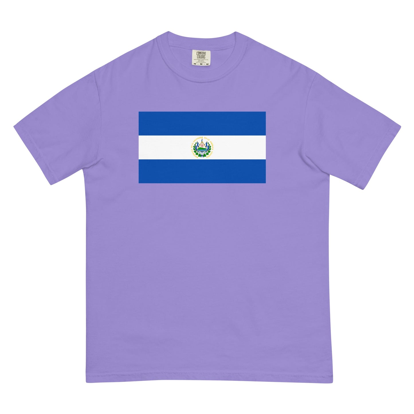 Flat lay of berry El Salvador flag tee, 3X large size