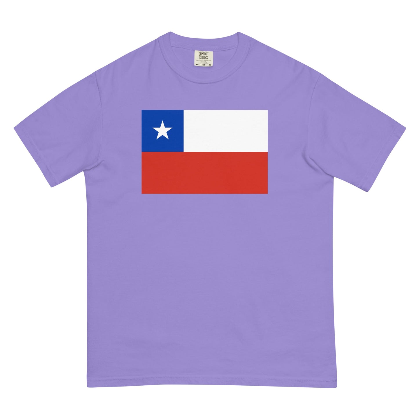 Flat lay of espresso Chile flag tee, large size