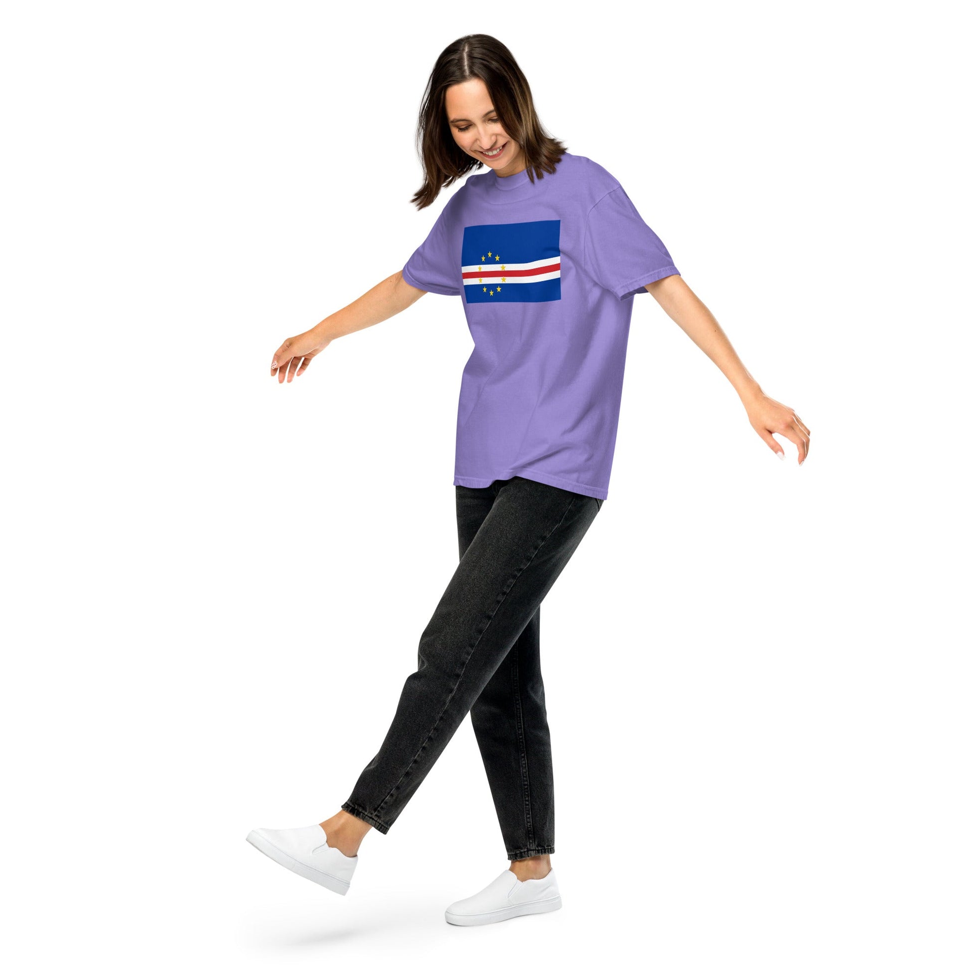 Stylish Cape Verde flag t-shirt laid flat, large, red