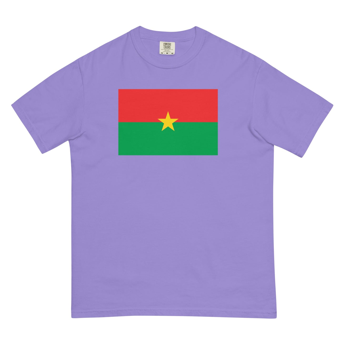 Stylish Burkina Faso flag t-shirt laid flat, medium, yam