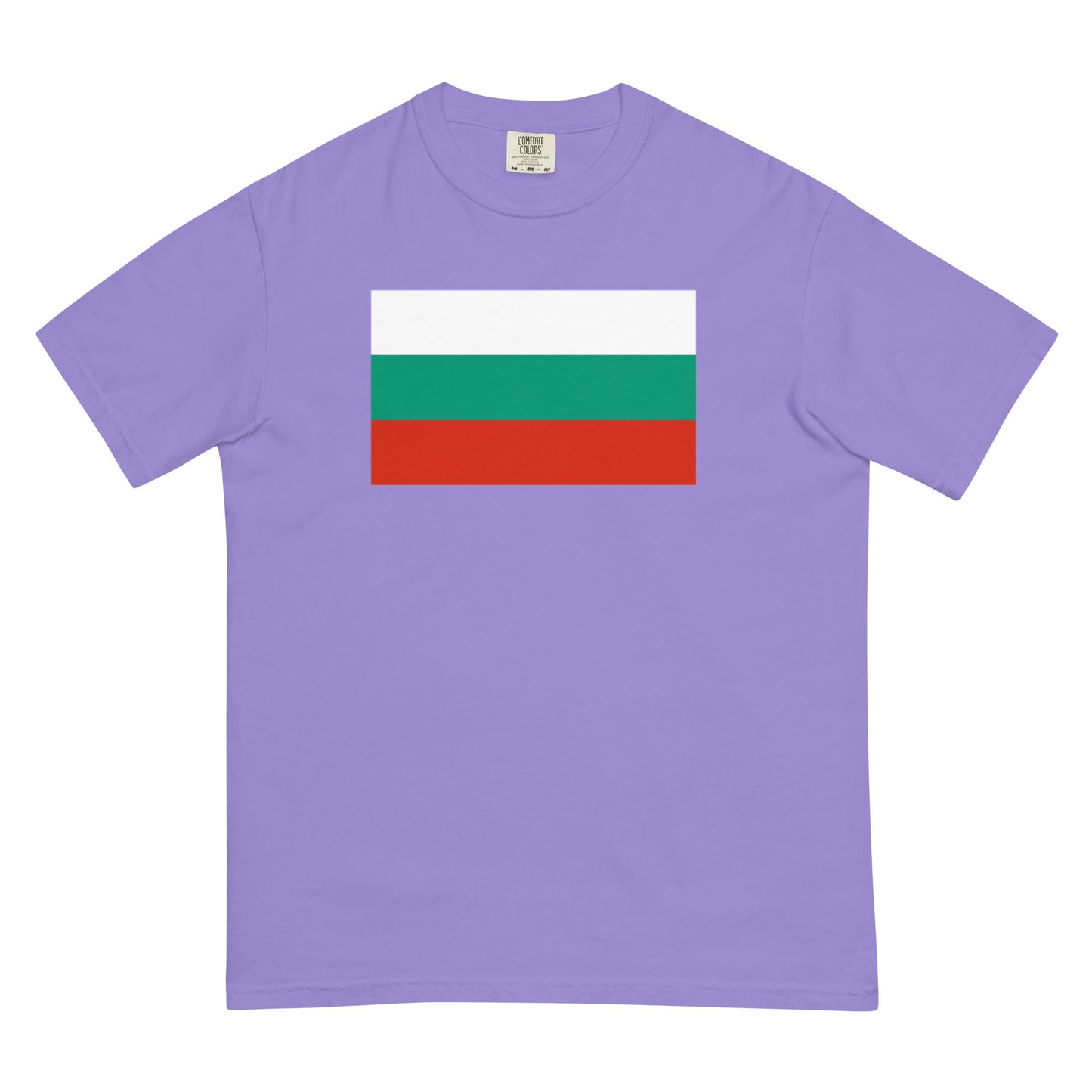 Flat lay of crimson Bulgaria flag tee, medium size