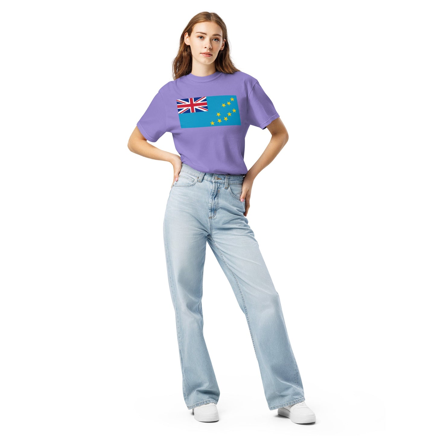 Flat lay of hemp Tuvalu flag tee, small size