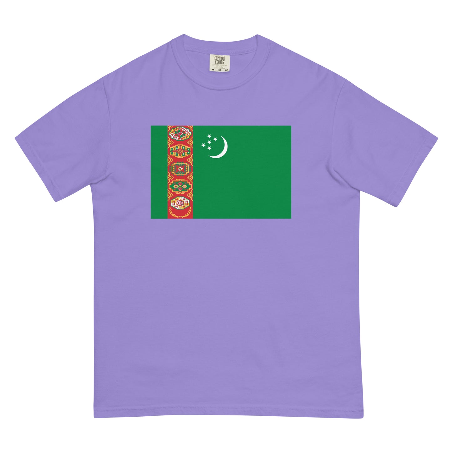 Stylish Turkmenistan flag t-shirt laid flat, extra large, true navy
