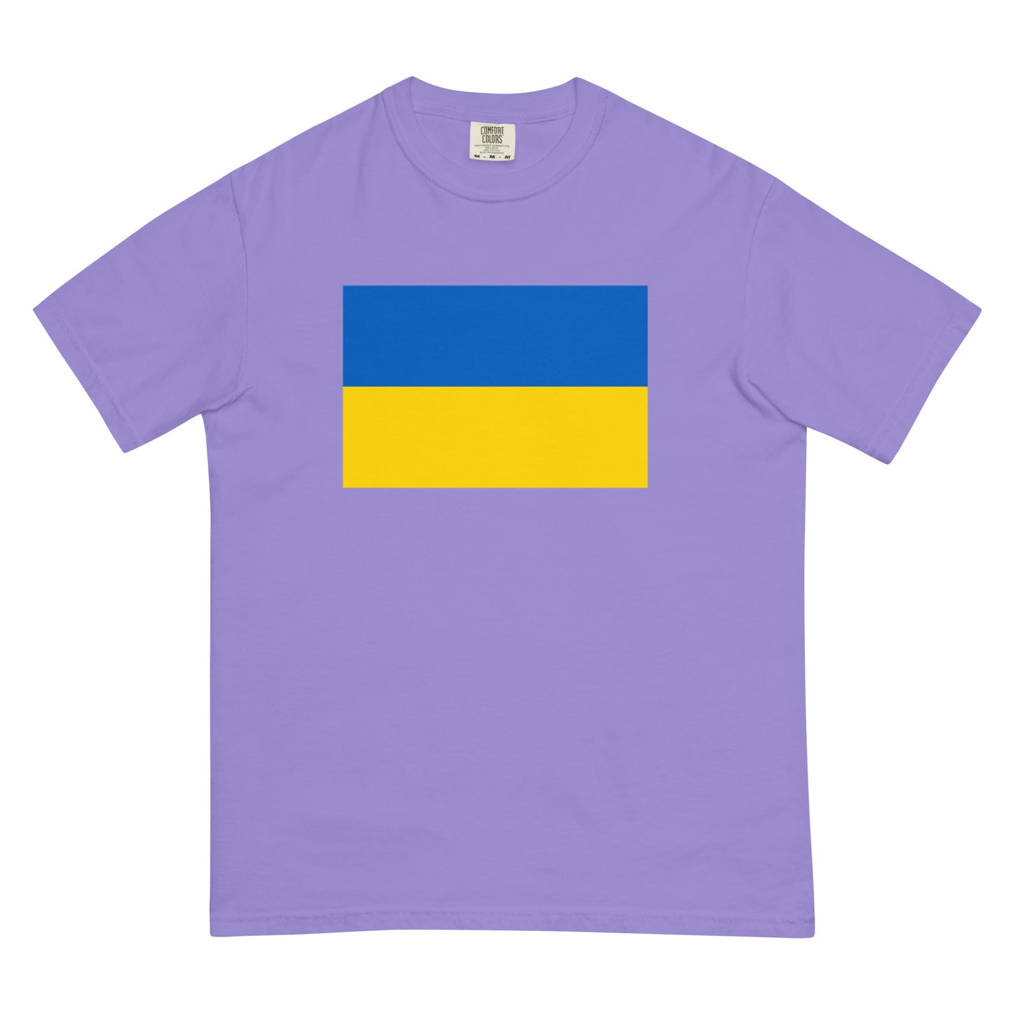 Flat lay of blue spruce Ukraine flag tee, 2X large size