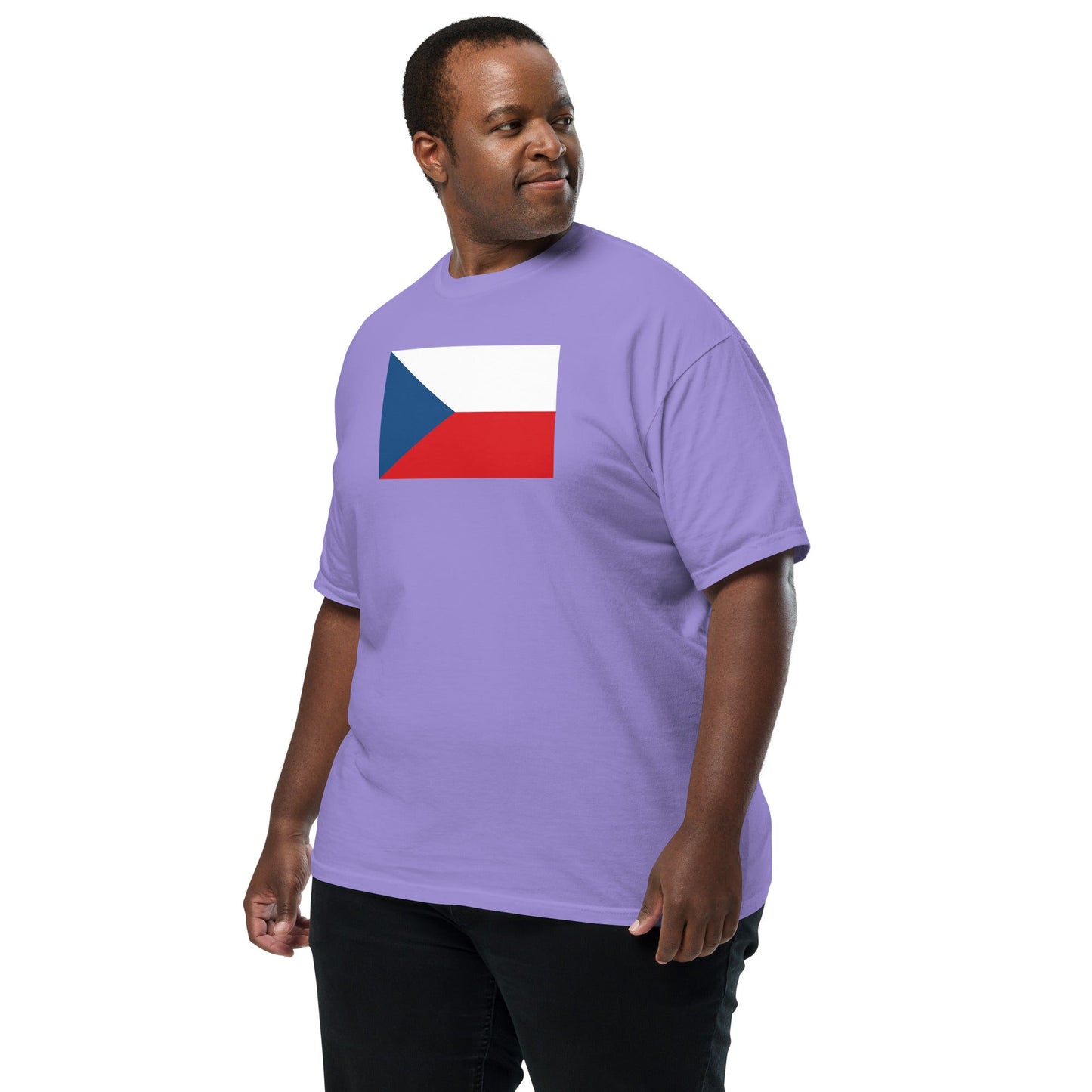 Flat lay of true navy Czechia Czech Republic flag tee, medium size