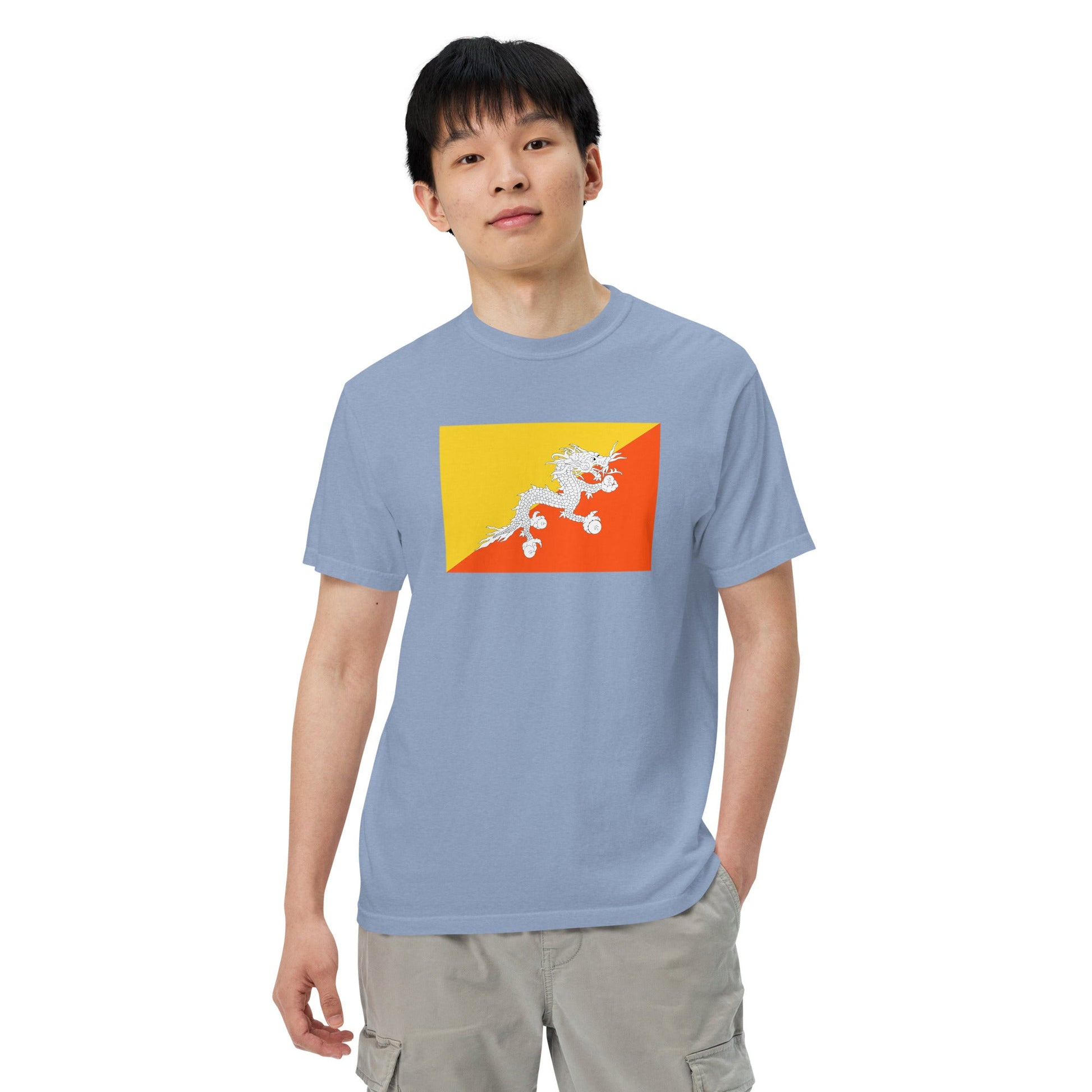 Bhutan flag shirt in true navy, size medium