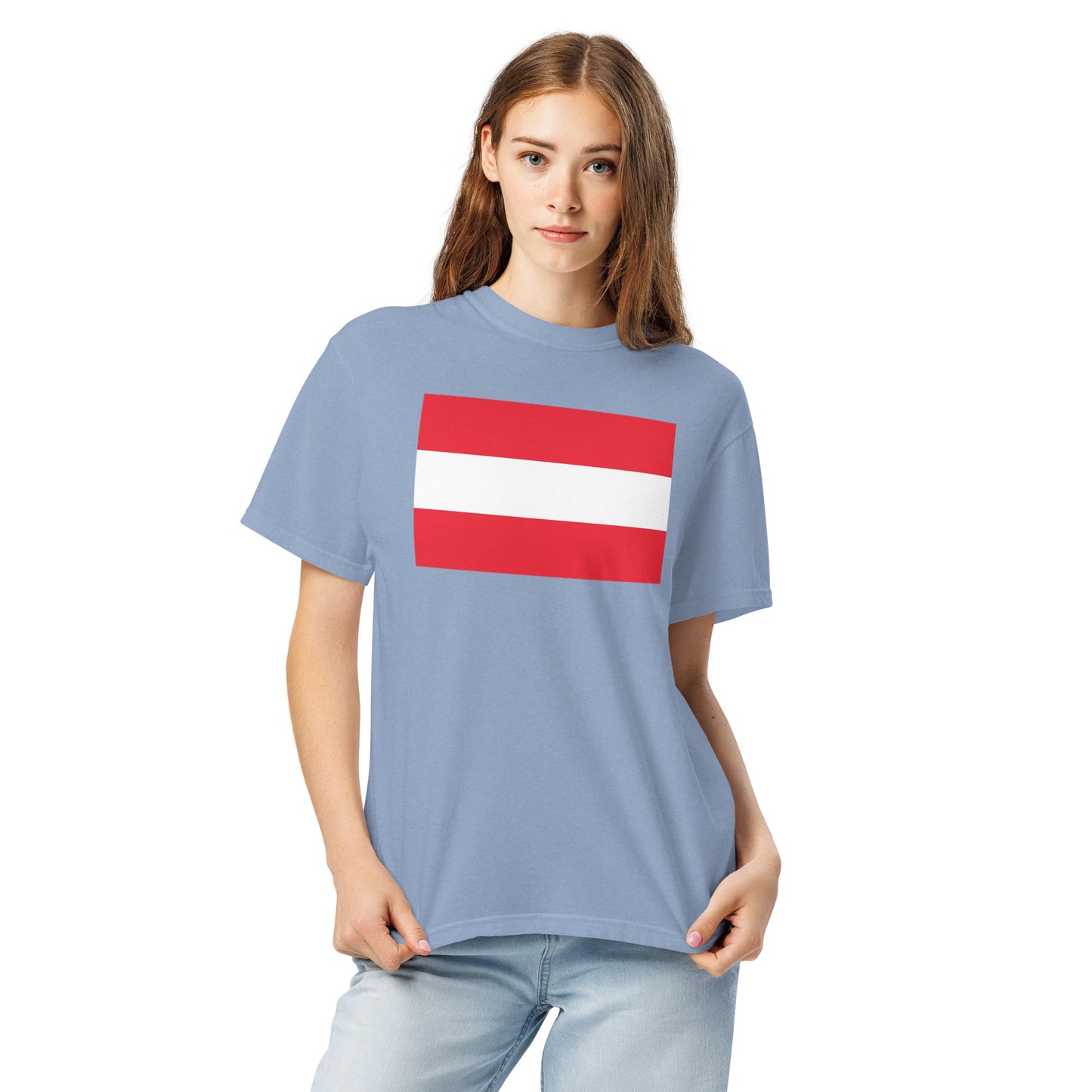 Flat lay of true navy Austria flag tee, 4X large size