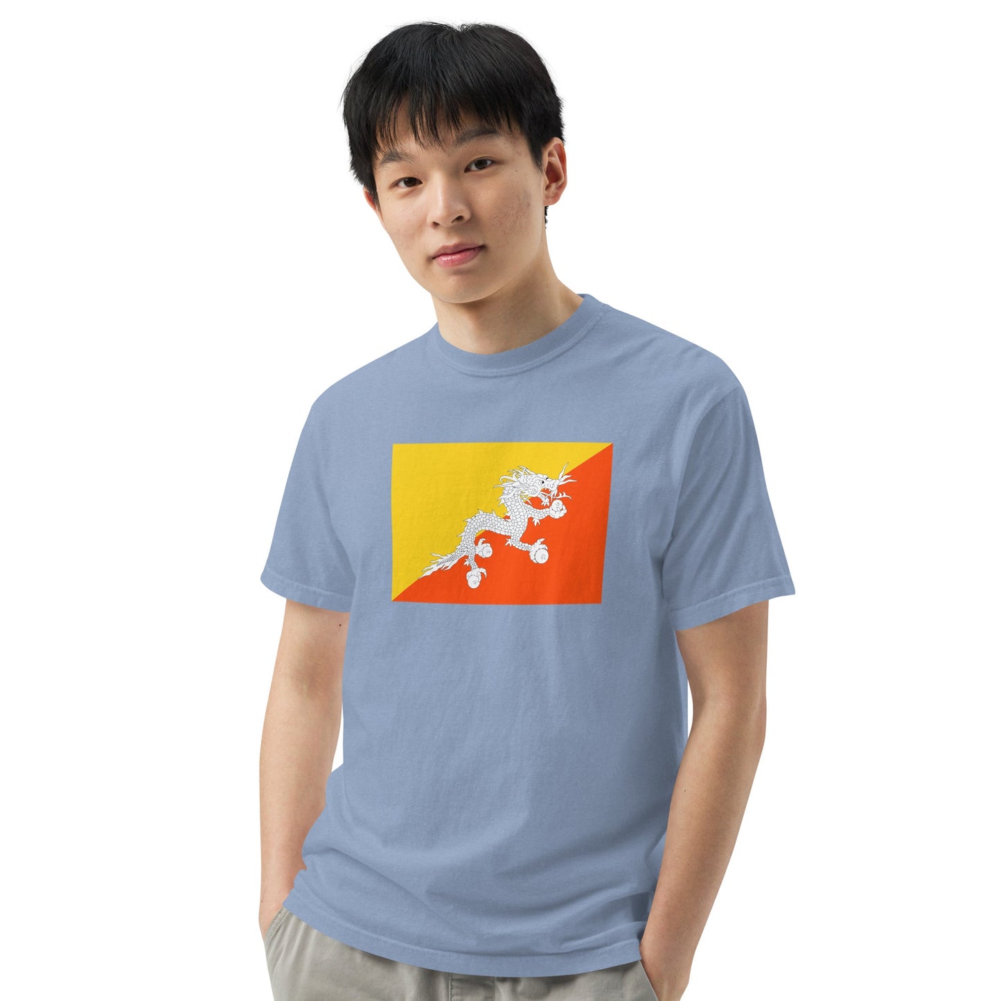 red shirt with Bhutan flag design, medium
