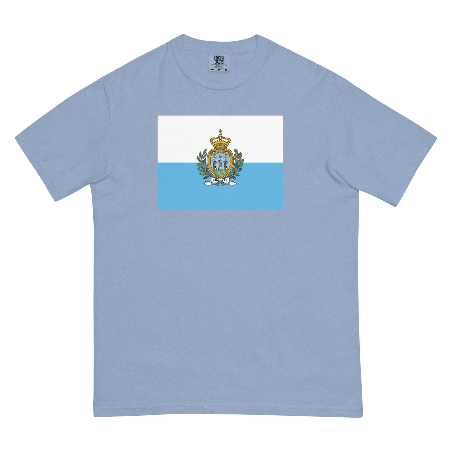 red shirt with San Marino flag design, 2X large