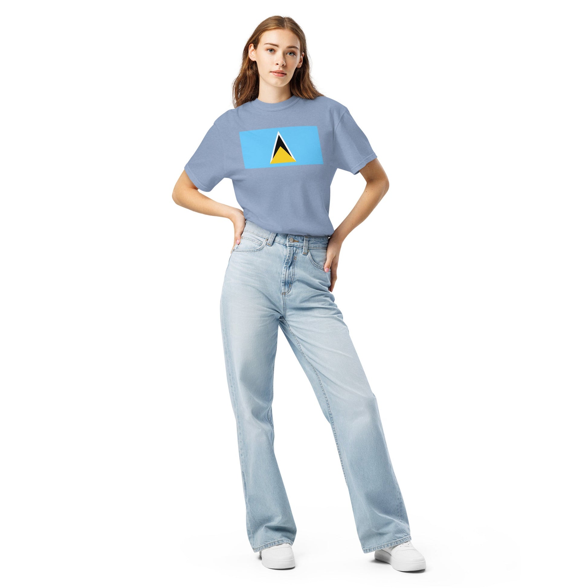 Saint Lucia pride shirt in black – unisex, large