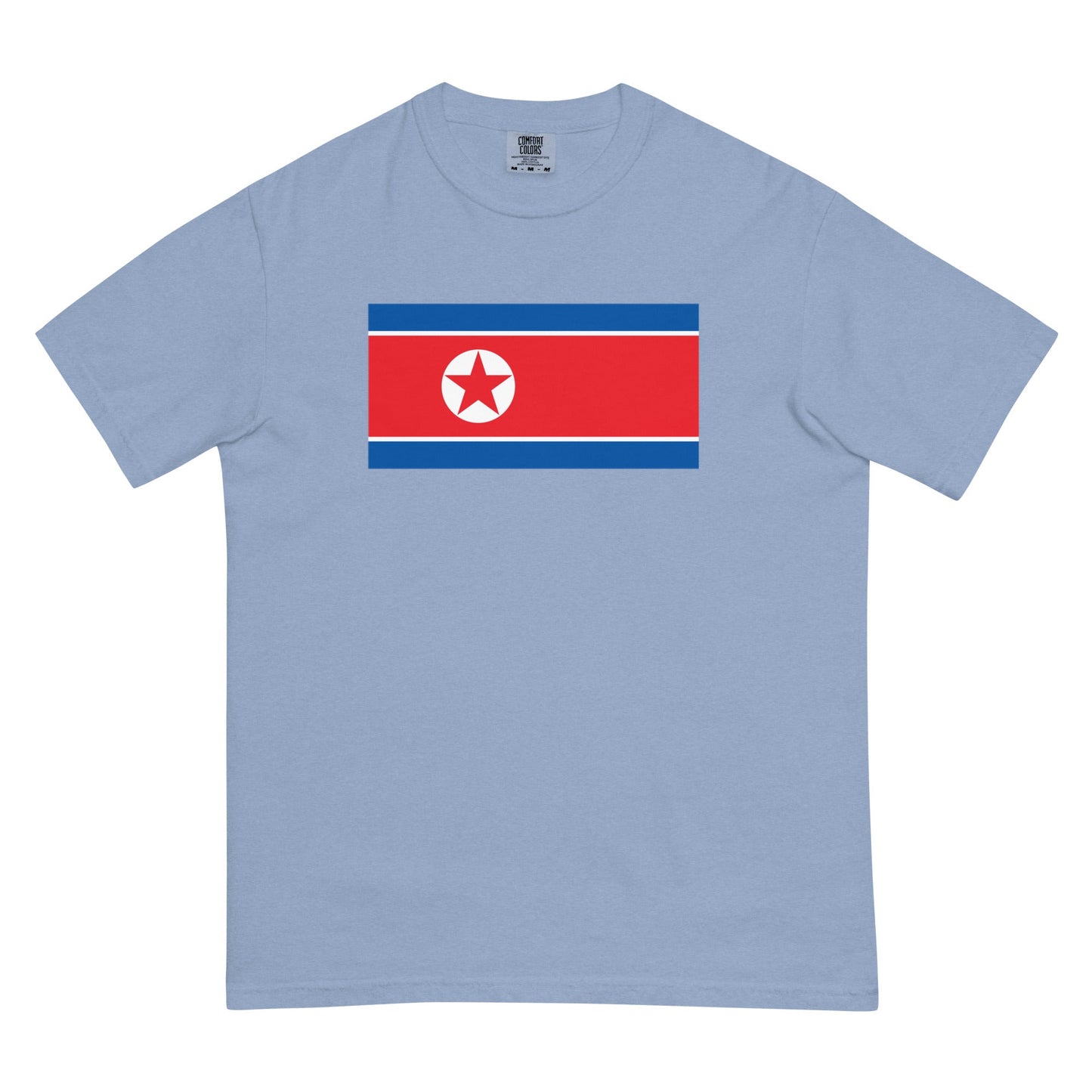 Stylish North Korea flag t-shirt laid flat, small, true navy