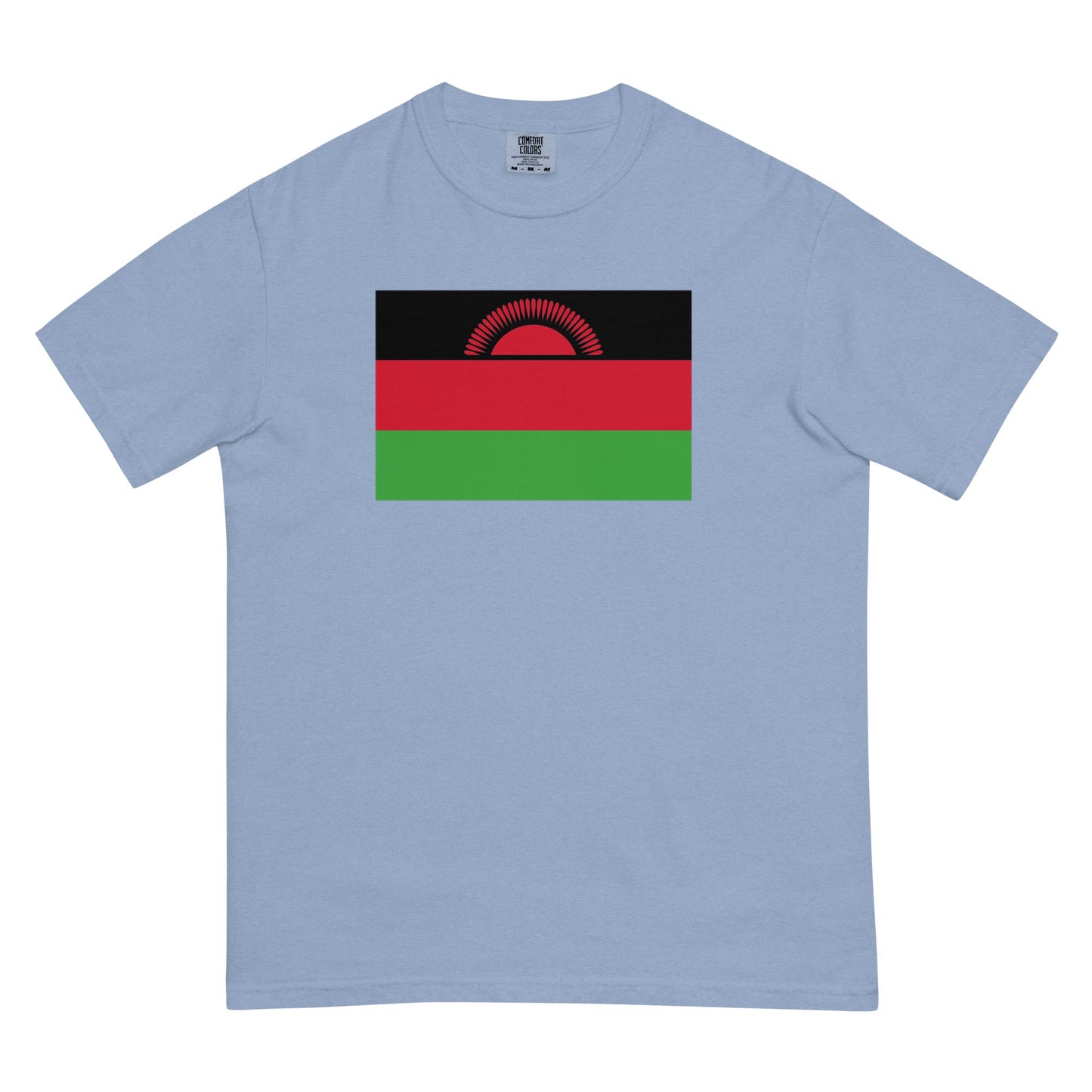Stylish Malawi flag t-shirt laid flat, large, grape