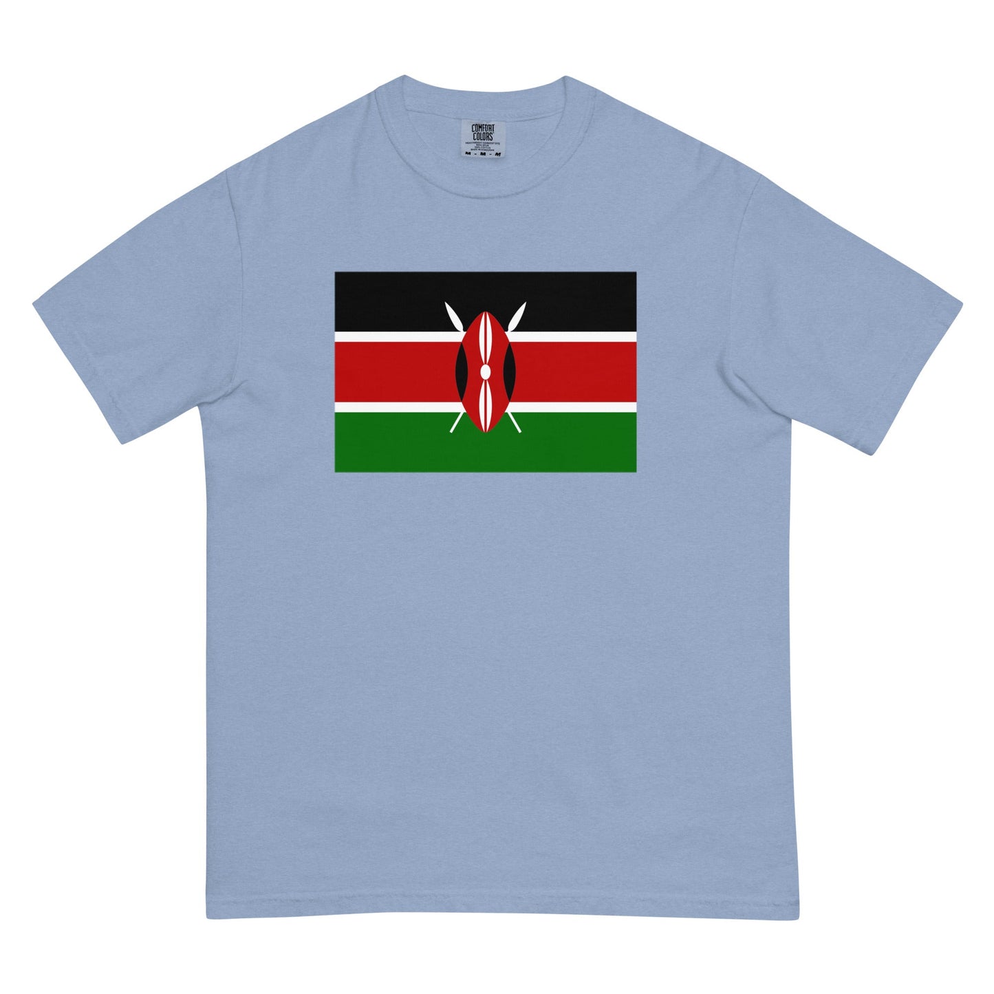 Stylish Kenya flag t-shirt laid flat, 2X large, brick